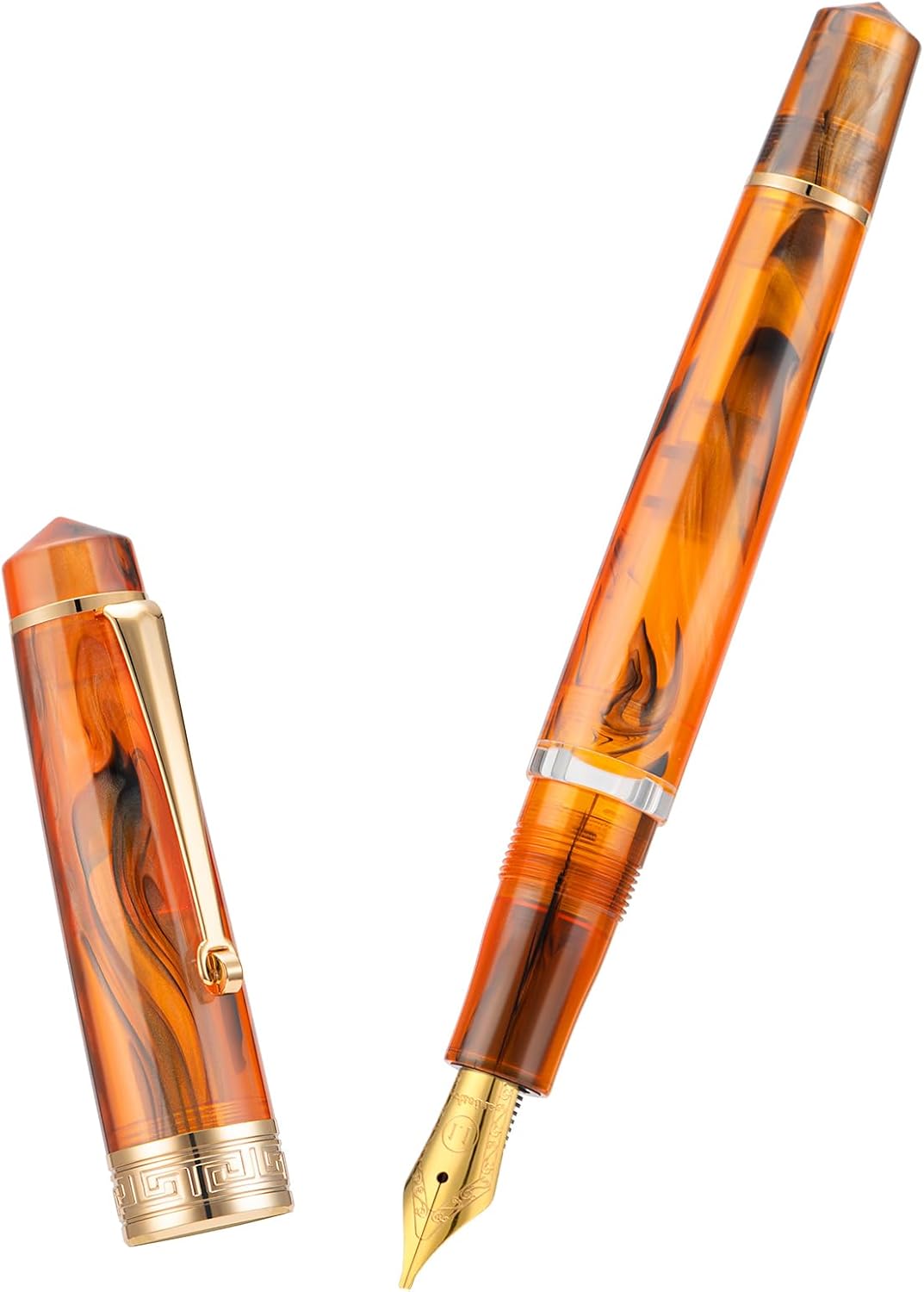 Asvine P20 Piston Fountain Pen, Stub Nib 1.1mm Calligraphy Art Drawing Amber Acrylic with Case Set