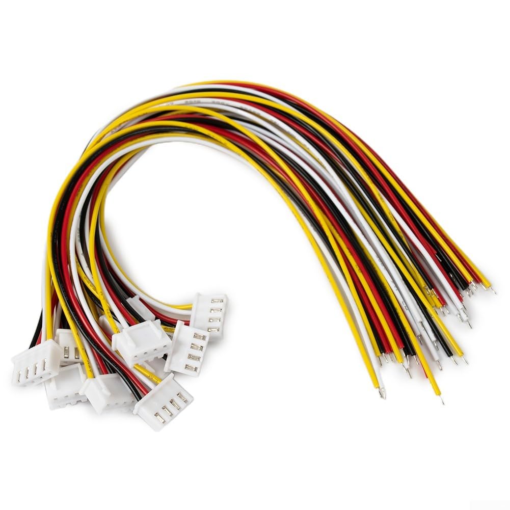 For JST XH 2.54mm Wire Cable Connector Set 10 Pairs 2 3 4 Pin Male Female Plug/and Socket with 24AWG 200mm Leads for Electronic Equipment and Prototyping(4 Pin)