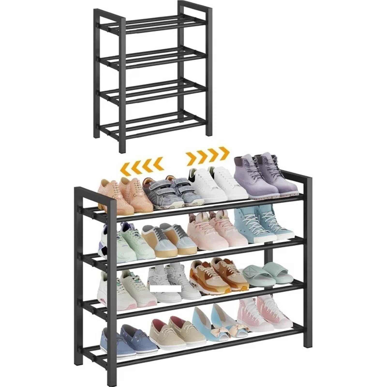 XILEUDUOD Shoe Organizer For Entryway Stackable 4-Tier Metal Shoe Rack, Heavy Duty Adjustable Shoe Storage Organizer For Entryway Closet