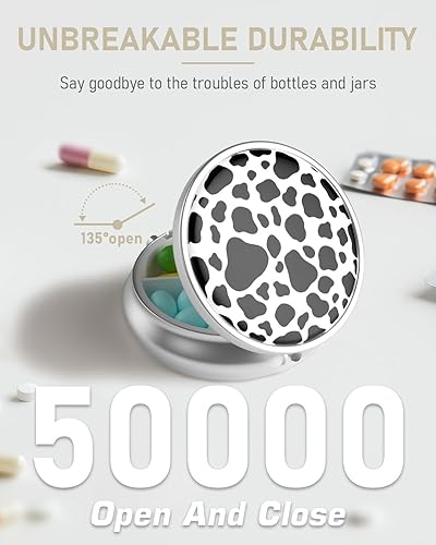 Miniatura 10 de Weaninyiu Pastillero, pequeño pastillero de metal para bolso y bolsillo, 3 compartimentos, lindo organizador de medicamentos portátil de viaje,