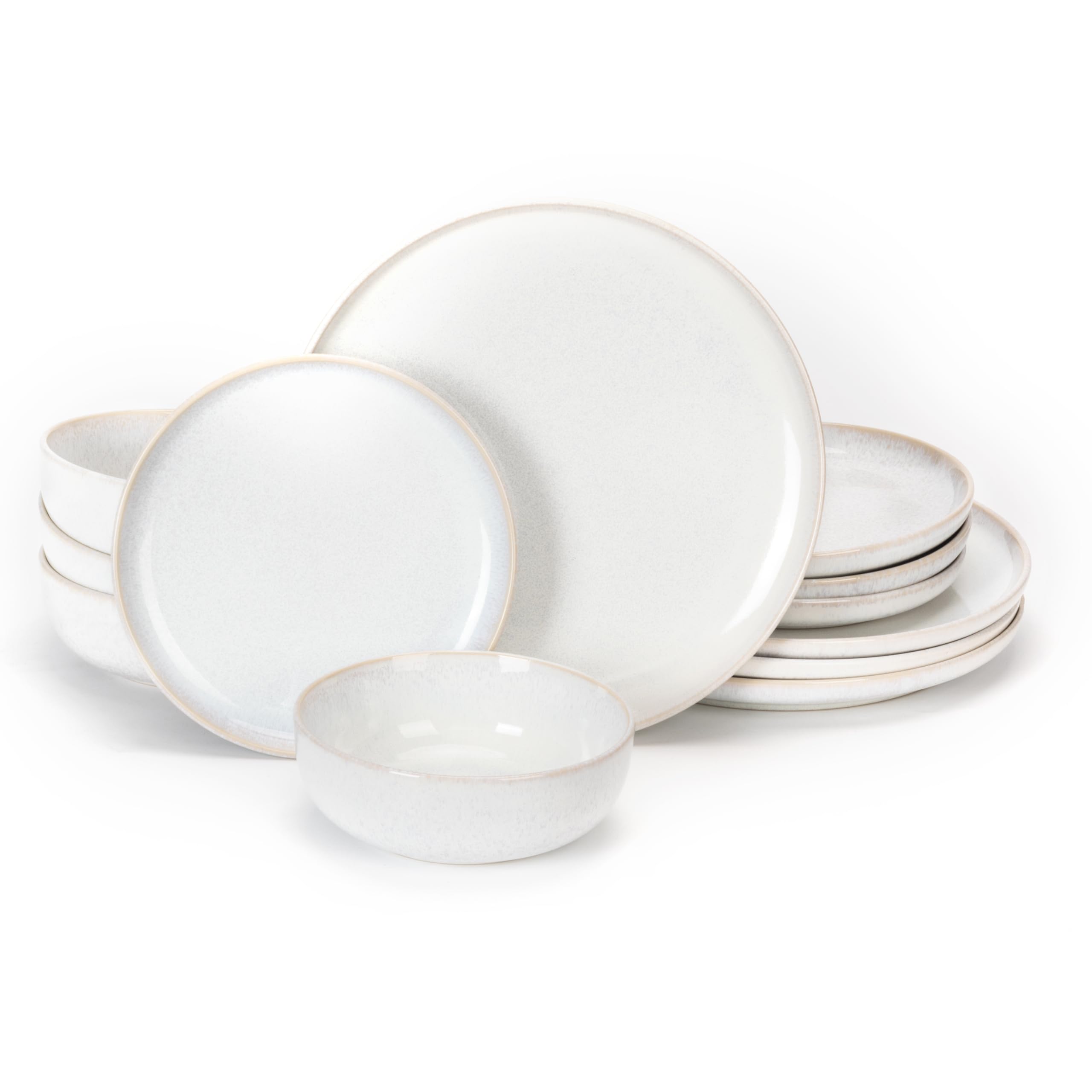 LINKLIFE Plates and Bowls Sets, Ceramic Dinnerware Sets, 12 Pieces Modern Stoneware Dinnerware Set for 4, Reactive Glaze Dinnerware Set for Home Kitchen, Scratch Resistant, Microwave and Dishwasher