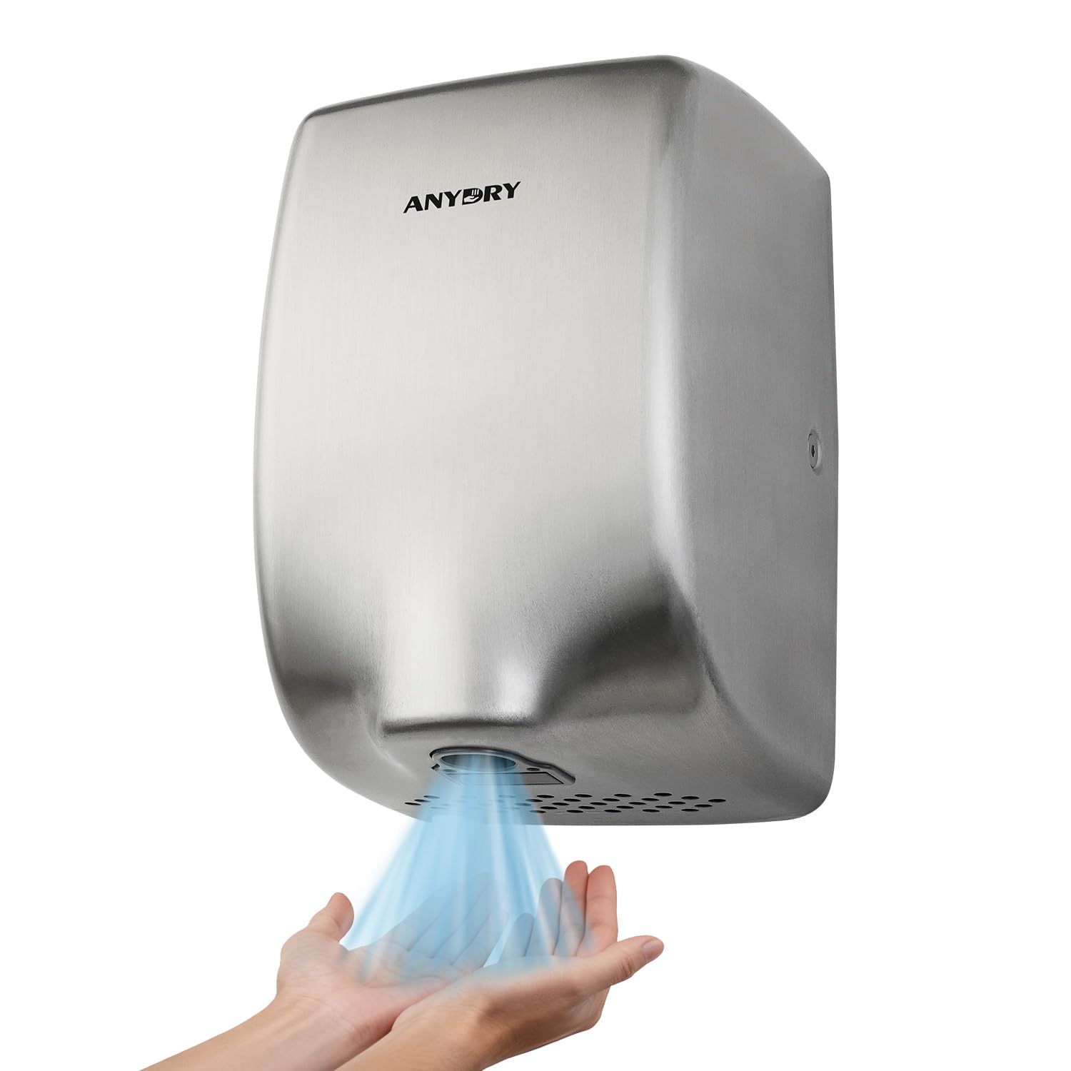 anydry Compact Hand Dryer, High-Speed 1350W Airflow, Brushed Stainless Steel Finish, Space-Saving for Commercial & Home Use, Model AD2803Y