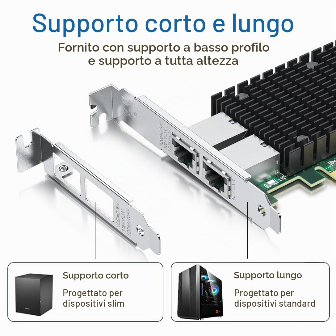 10G NIC,doppio RJ45 ports,Scheda di rete Ethernet,10GbE CNA,SPEC pari a X540-T2,con Intel X540 controllore,supporto Windows Server/Linux/VMware (non supporto MAC)