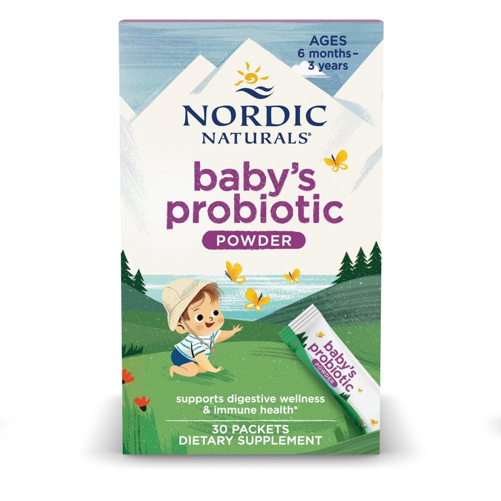 Nordic Naturals Baby’s Nordic Flora Probiotic Powder, Unflavored - 30 Packets - 4 Billion CFU - Digestive Health & Immune Support for Babies & Toddlers (6 Months to 3 Years) - 30 Servings