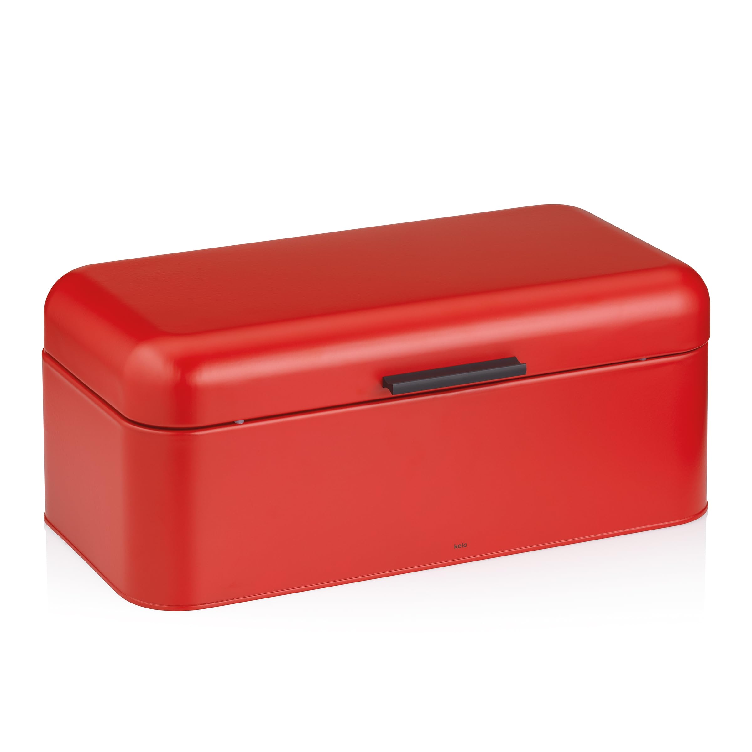 kela Panera de metal con orificios de ventilación, 42,5 x 22,5 x 17,5 cm, panera grande con tapa abatible, FRISCA, caja para guardar pan, color rojo