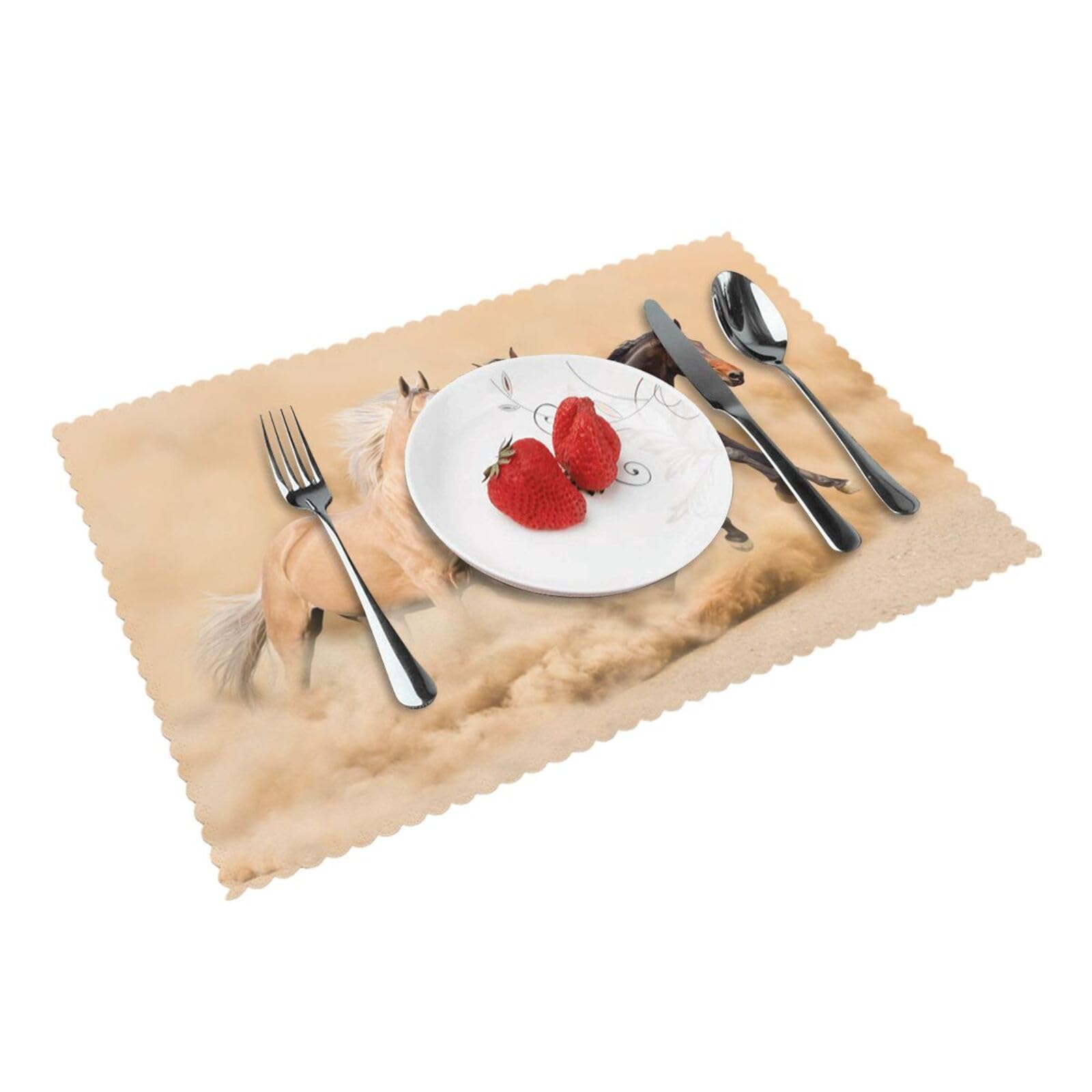 Bnvsadc Three Running Horses 4 Pcs Heat Resistant Placemat 45X30 Cm, Printed Non-Slip Place Mats For Kitchen Dining Table Indoor Outdoor
