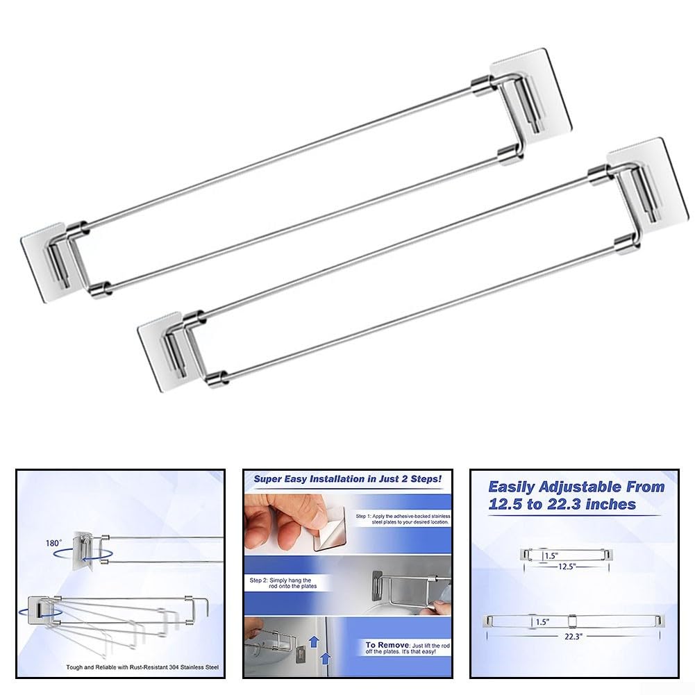 Barre regolabili di sicurezza per camper, 2 pezzi, staffe telescopiche per allungamento, staffe fisse in acciaio inox, aste di tensione regolabili, per frigoriferi, armadi, armadi
