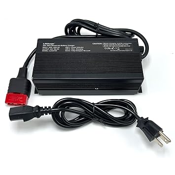 24v 10 Amp Lithium Battery Charger with Red SB50 Connector for Pallet Jack Battery Pack, Quick Connect 24v Lithium Batteries 20Ah to 100Ah