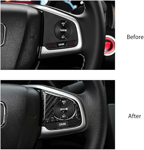 Miniatura 5 de Thenice para Civic de 10ª generación, de fibra de carbono real, para embellecedores de volante, uso interior, decoración para botón para Honda Civic