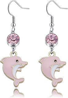 NC Dolphin Earrings With Birthstone Summer Earrings Animal Earrings Dolphin Jewelry for Dolphin Lover Women Gift