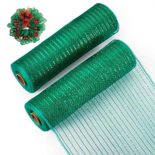 Craftdady 20 Yards Deco Mesh Ribbon 10 Inch for Wreath Making Medium Sea Green Tulle Fabric Metallic Silk Mesh Ribbons for Gift Wrapping Craft Home Door DIY Christmas Halloween Party Decor