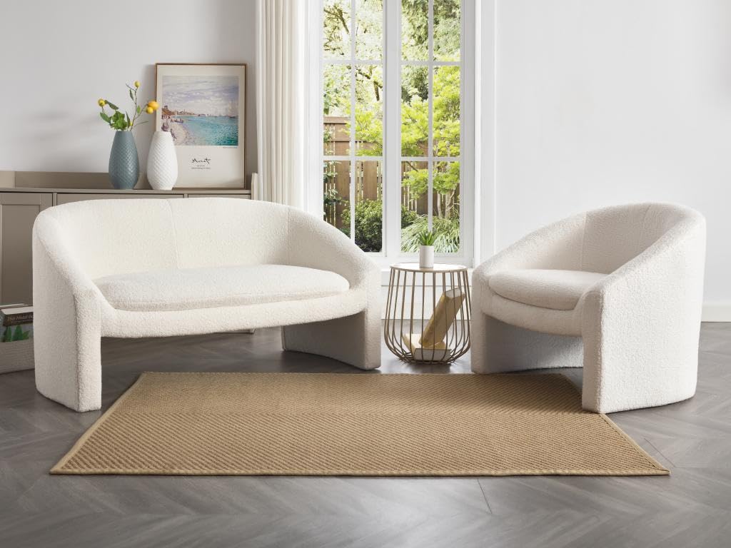 Vente-unique - Canapé 2 Places et Fauteuil en Tissu Bouclette Blanc OSSANA