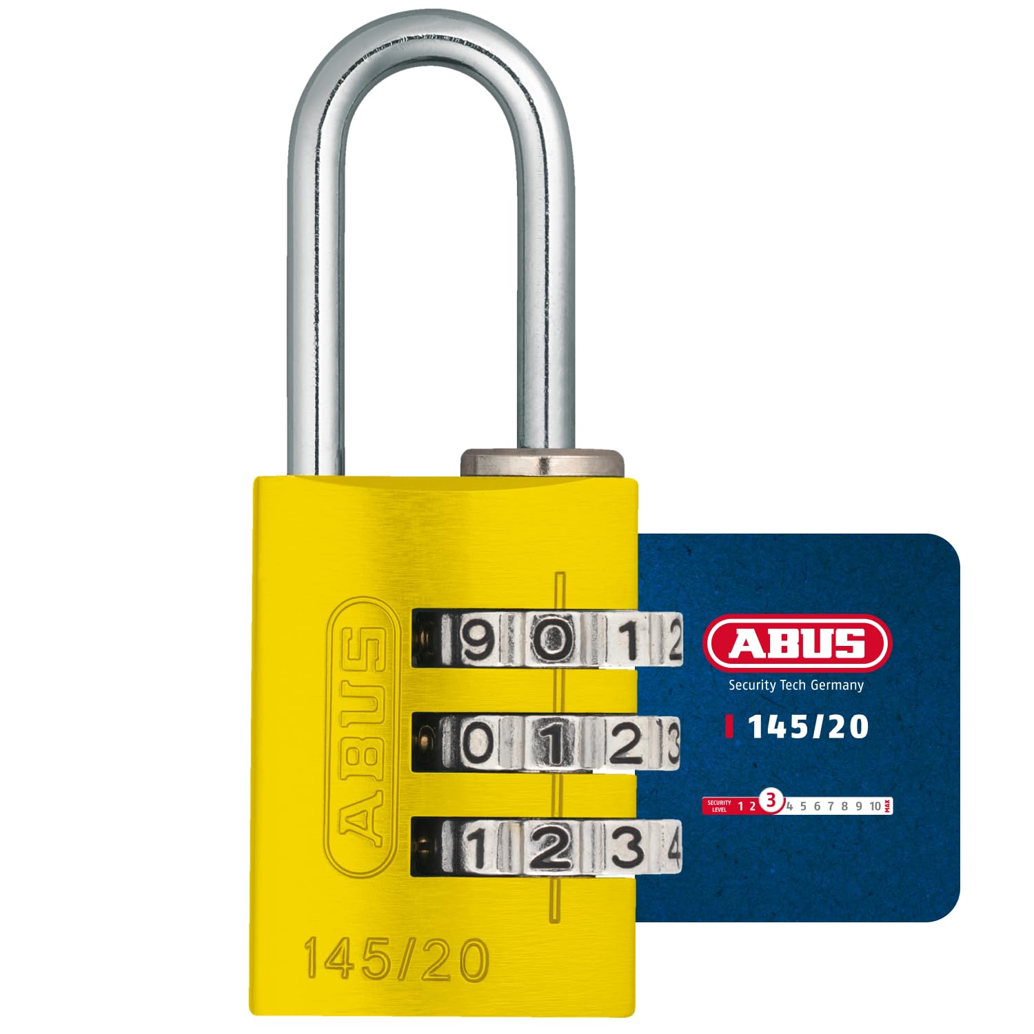 ABUS Combination Lock 145/20 Yellow - Luggage Lock, Locker Lock and Much More. - Aluminium Padlock - Individually Adjustable Combination Code - ABUS Security Level 3