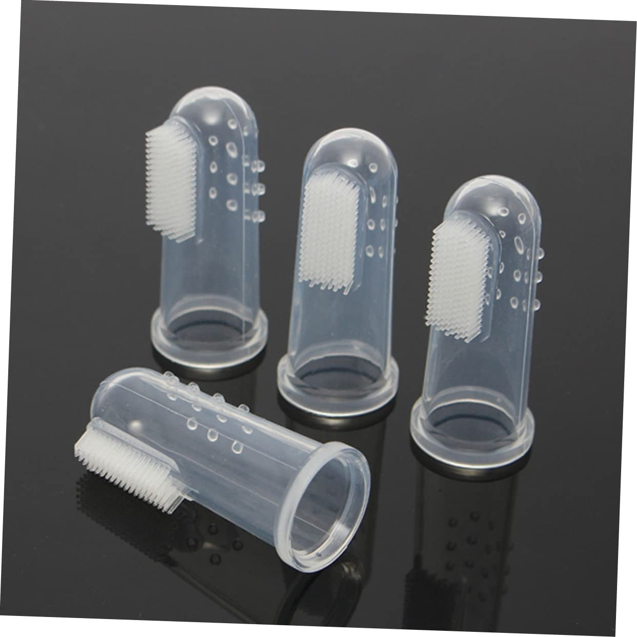 Kisangel Lot de 4 Brosses à Doigts en Silicone pour Chiens et Chiots, Massage des Gencives sans Abîmer Dents, Design Moufles Nettoyage