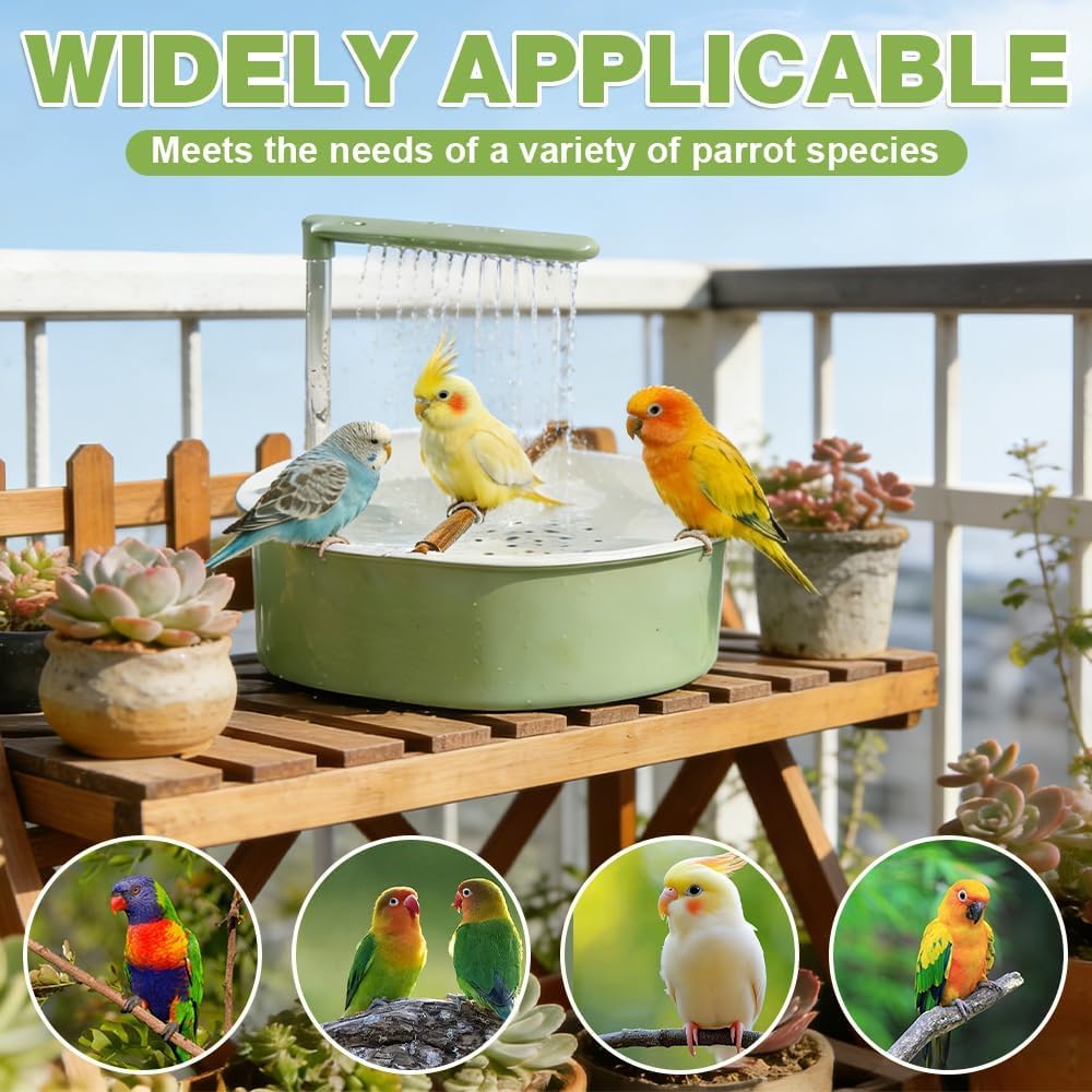 Vogeldusche Wellensittich, Wellensittich dusche, Automatische Wasserzirkulation Vogel Badewanne, Wellensittich Dusche mit Wasserfall, für Wellensittiche und kleine Vögel (Grün)
