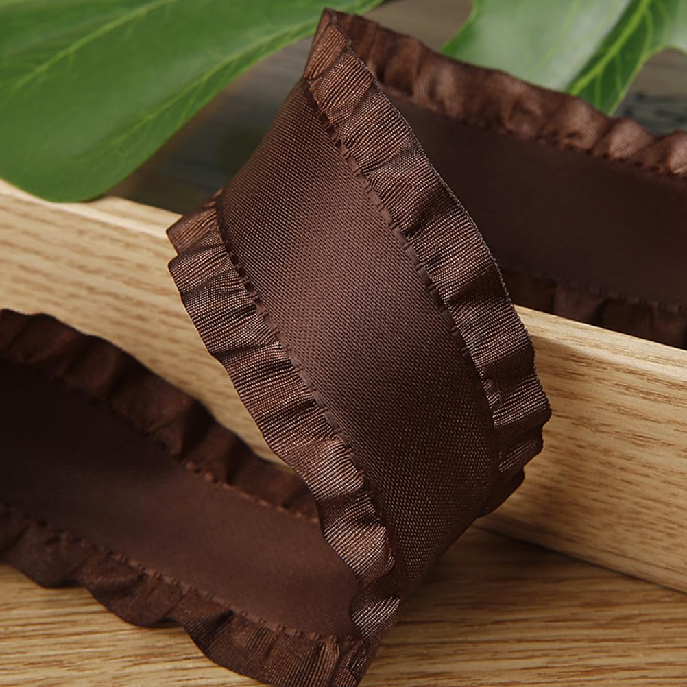 LATUROP Double Ruffle Ribbon 1 Inch 10 Yards Brown