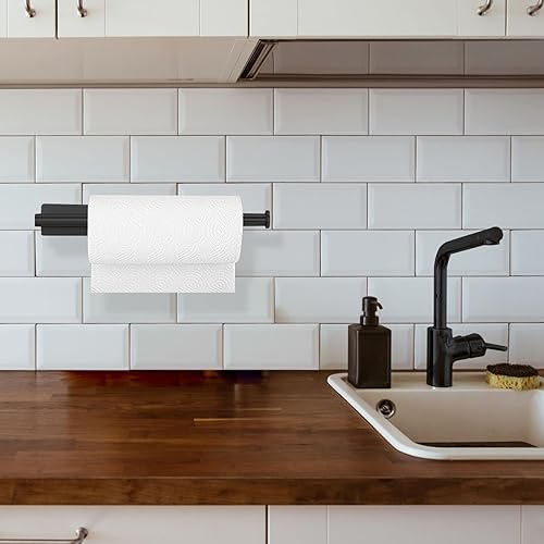 Miniatura 5 de Toallero de papel para debajo del gabinete, barra de toalla de papel para cocina, montaje en pared, autoadhesivo o perforación, acero inoxidable 304