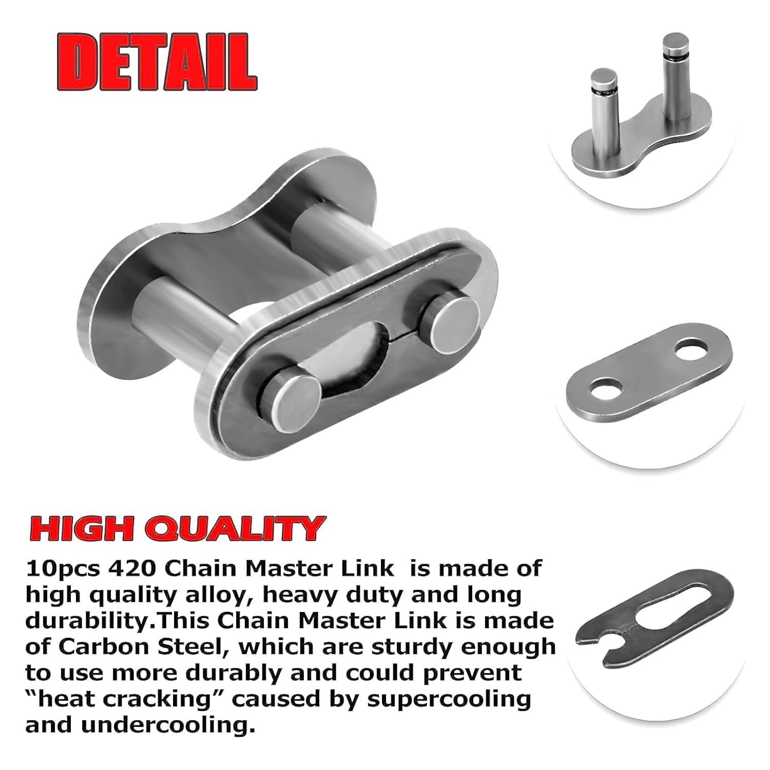 420 Chain Master Link Pack Of 10 - For 90cc 110cc 125cc Pit Bikes, Dirt Bikes, ATVs, Quads, Carbon Steel