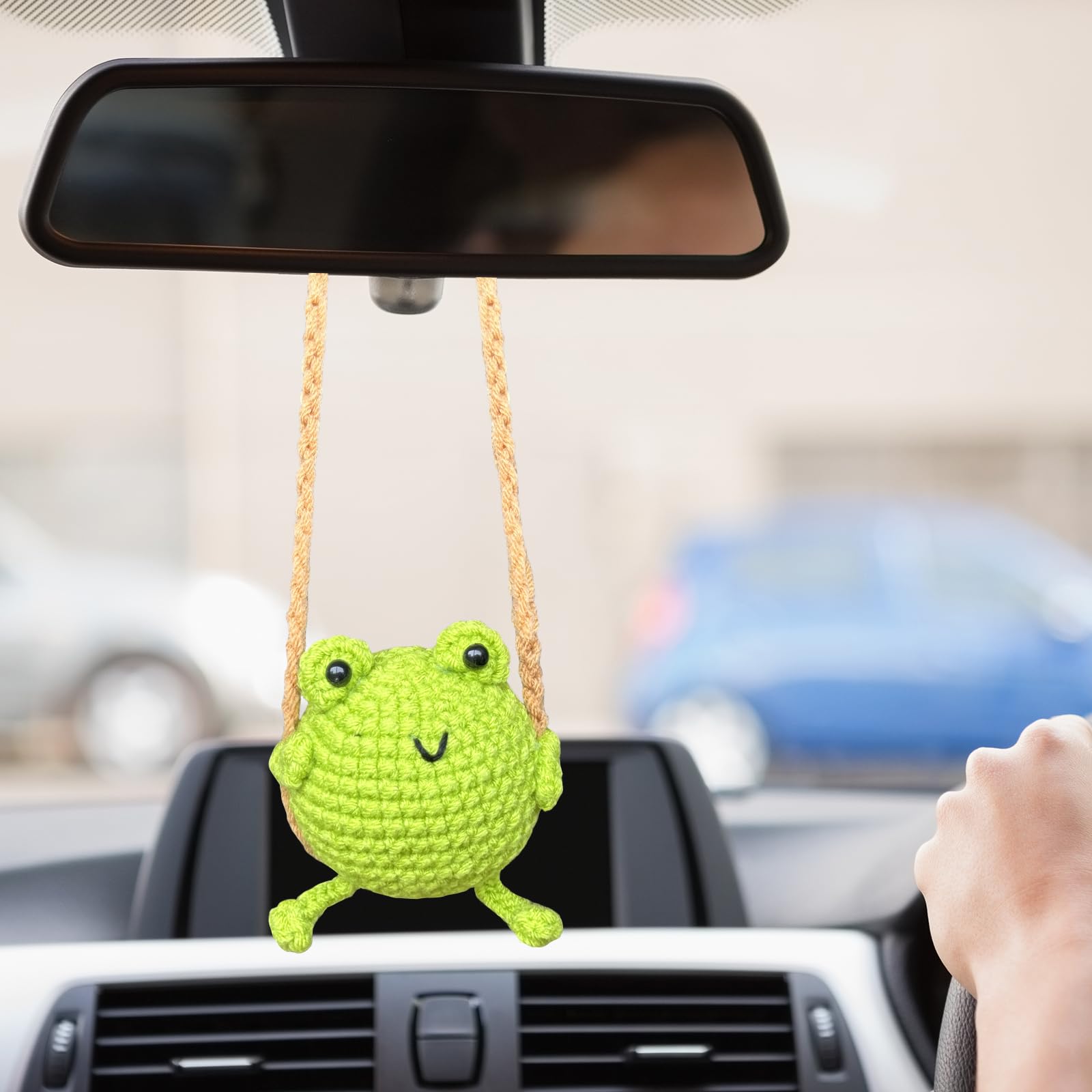 Ciondolo per Specchietto Retrovisore Auto Rana Lavorato a Maglia, Decorazione Auto Carina, Accessorio Interno Regalo di Compleanno Natale Capodanno per Ragazze Donne Amiche