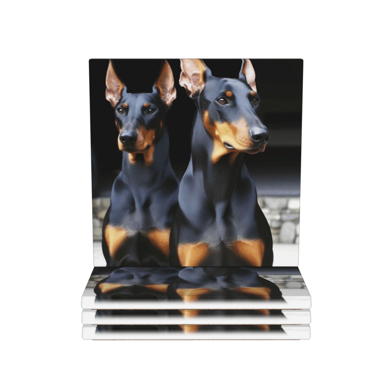 Drink Coasters Set of 4 Coffee Ceramic Coaster doberman Coasters for Drinks Coffee Cup Mat Heat Resistant Tabletop Protection Coaster Desk Accessorie Home Decorative