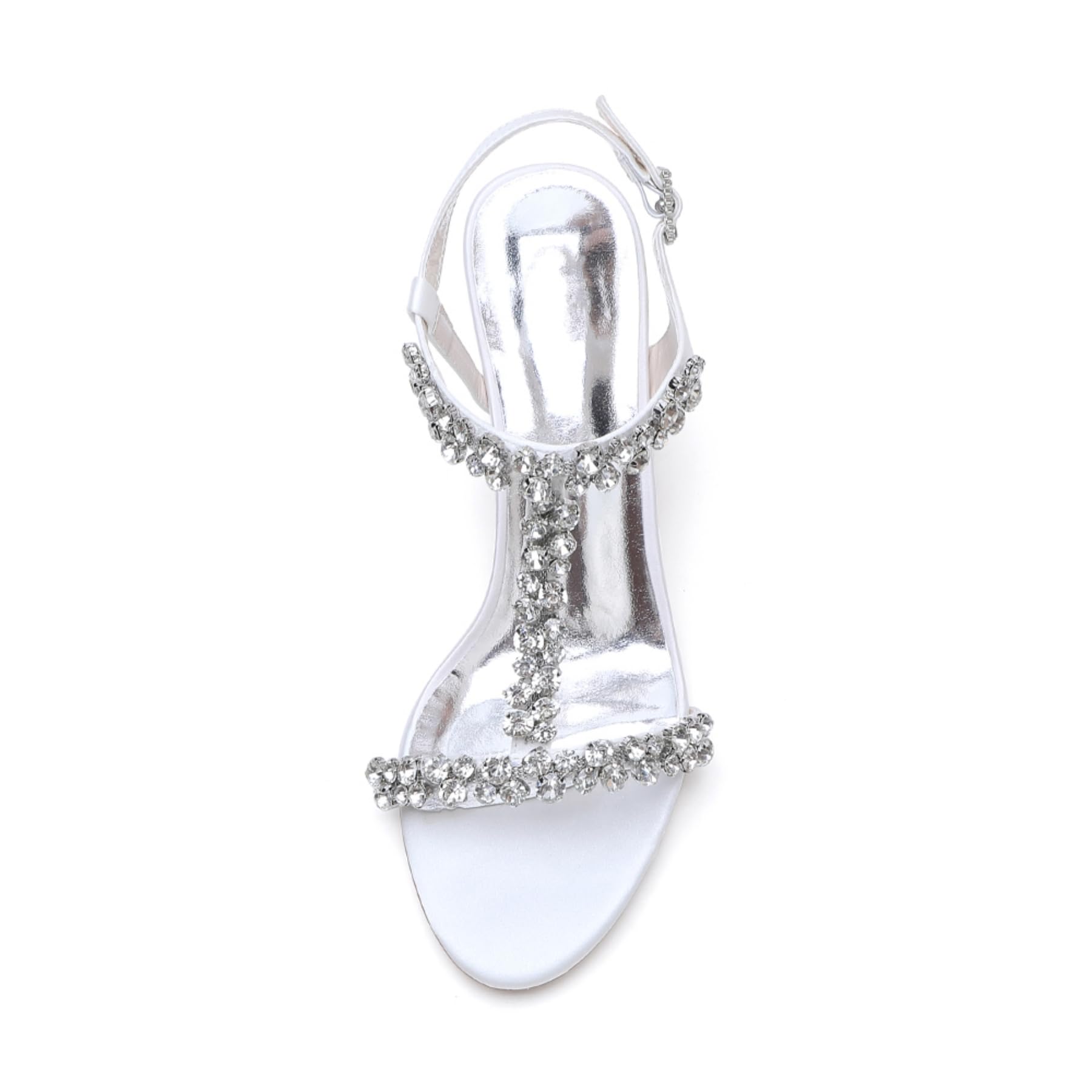 Sandalias De Novia Tacón Bloque Tira En T Y Pedrería Mujer 7,5 Cm