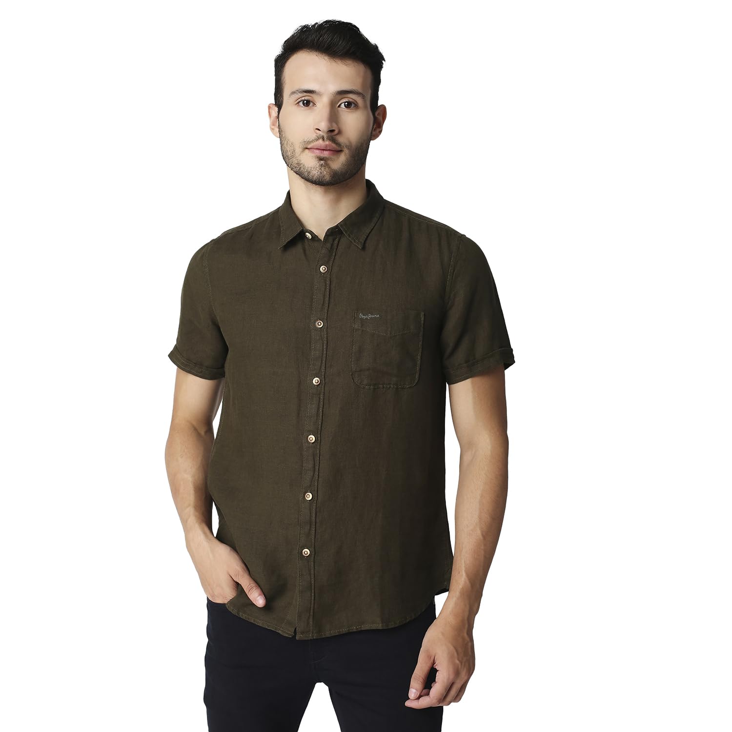 pepe jeans Mens Kingsman Pure Linen Shirt, Olive,S-picture-27