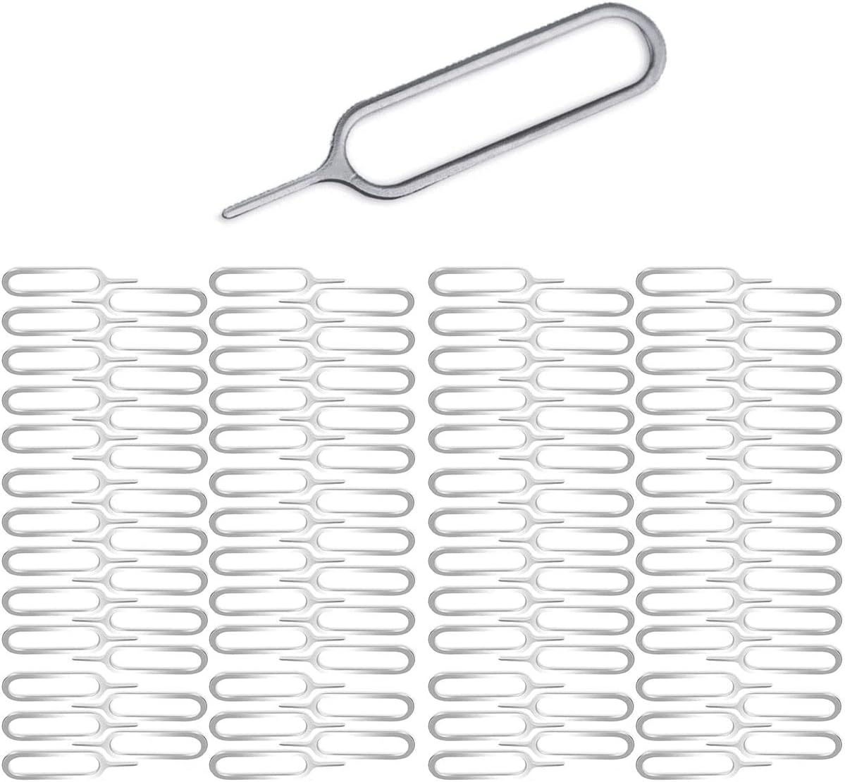Loiisgy100 Pieces SIM Card Pin Ejector Removal Tool Compatible for All iPhone Apple iPad HTC Samsung Galaxy Cell Phone Smartphone Watchchain Link Remover, Silver