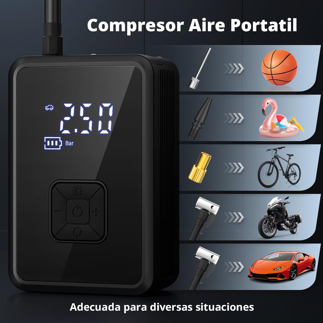 Oasser Compresor Aire Portatil 150PSI Inflador Ruedas Coche Recargable Compresor de Aire Pequeño Luz LED para Coche Moto Bicicleta Pelota
