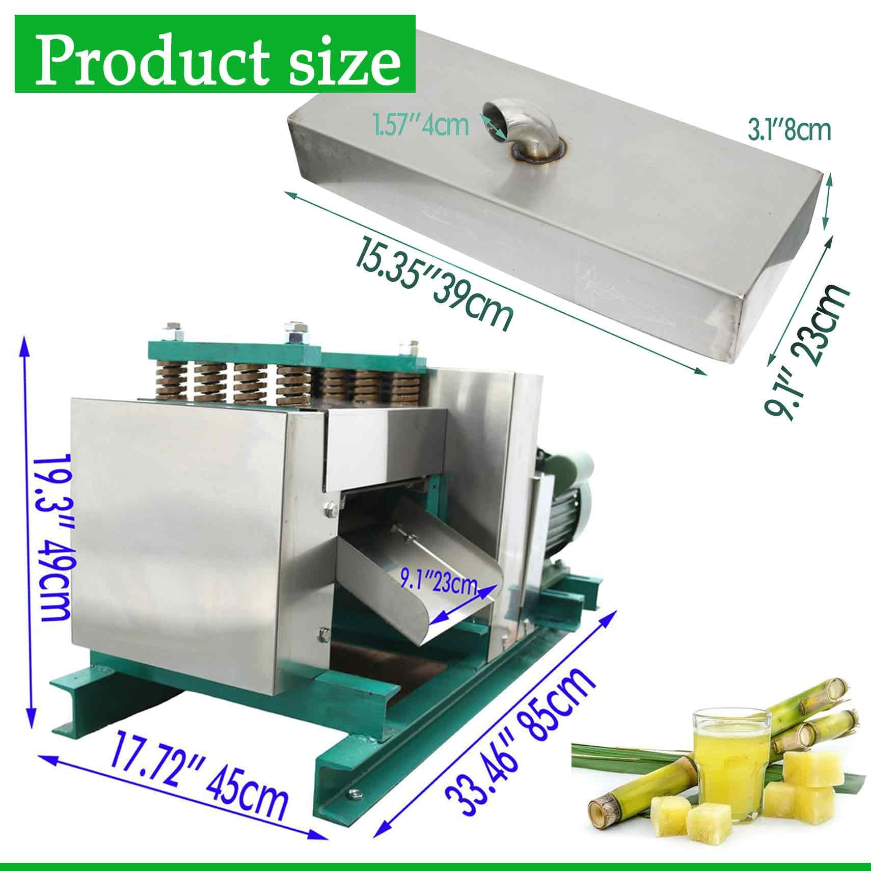 Exprimidor eléctrico de escritorio de 220 V con 3 rodillos, capacidad de trituración de caña de azúcar de 1,763.7 lbs/h, alto rendimiento de jugo, exprimidor de caña de azúcar de 3500 W 5