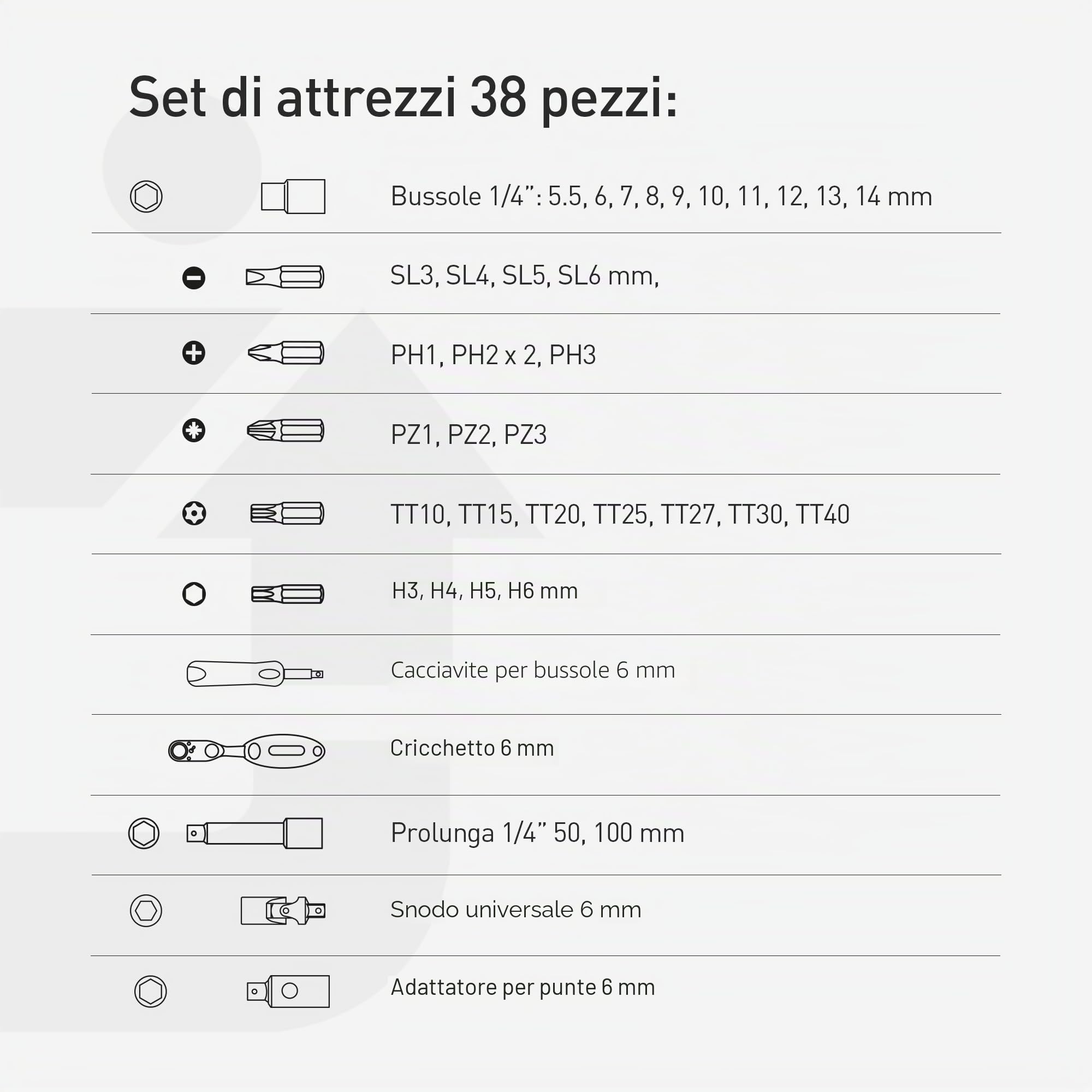 Högert Technik Cassetta Attrezzi 38 Pezzi Set Chiavi a Bussola 1/4" Cricchetto 72 Denti HT1R462