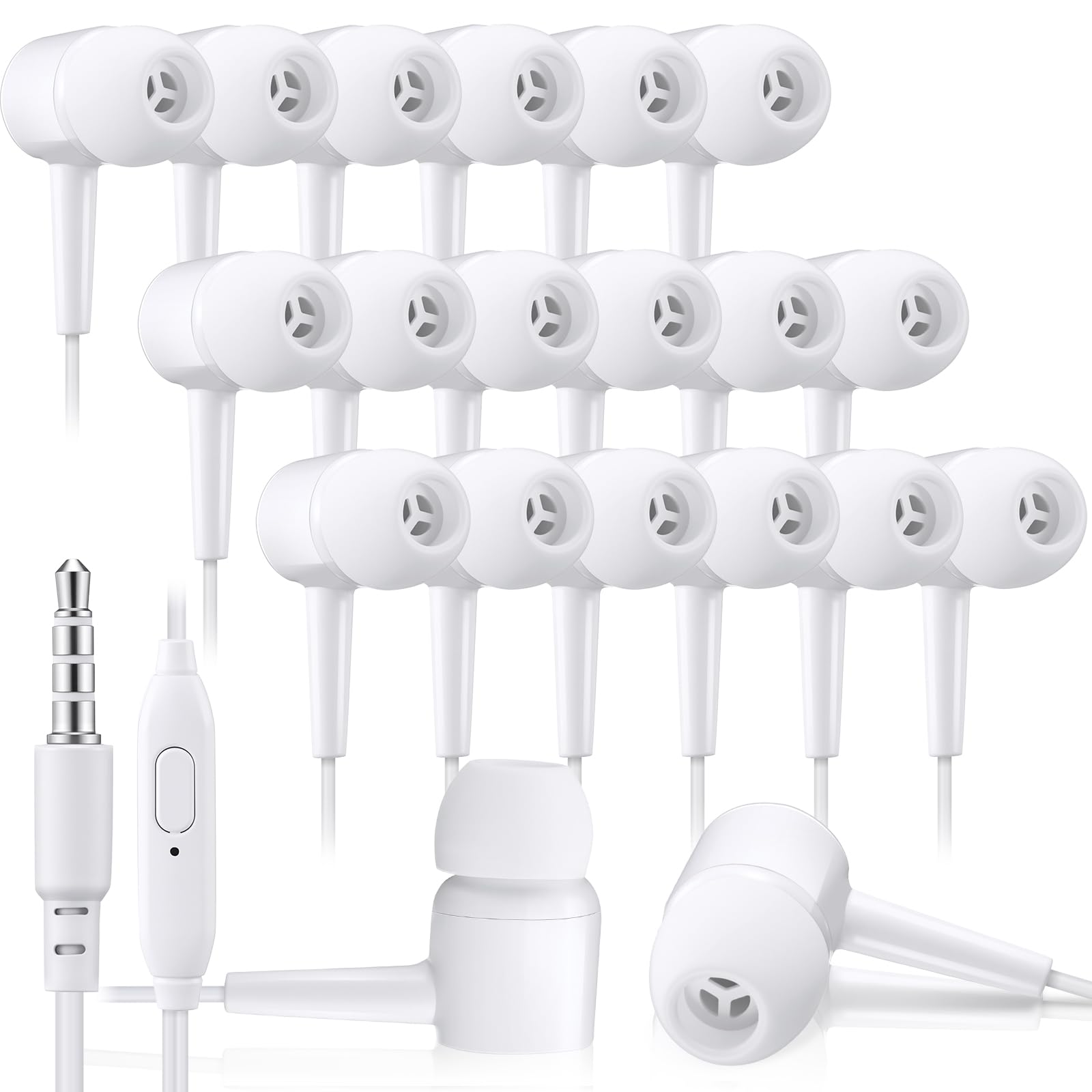 Xinnun 50 Pack Bulk Earbud Headphones with Mic Student in Ear Earbuds Classroom Wired Ear Buds with 3.5mm Headphone Plug for Adults School Library