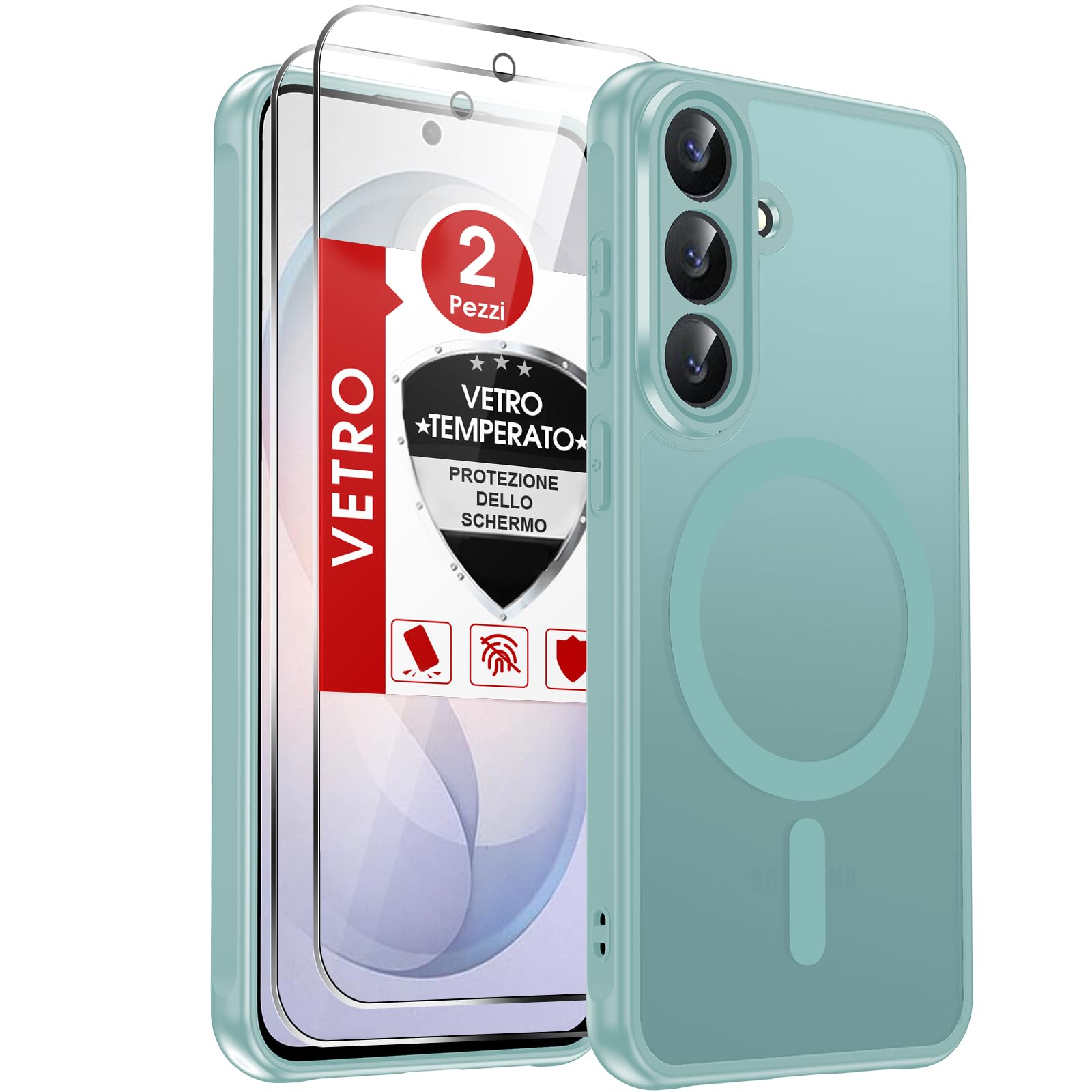 LeYi Cover Magnetica per Samsung S26 FE con Vetro Temperato, Verde chiaro | Custodia per Galaxy S26FE Traslucida Opaca Anti-Impronte Resistente ai Graffi Paraurti in TPU Antiurto Protettiva Case