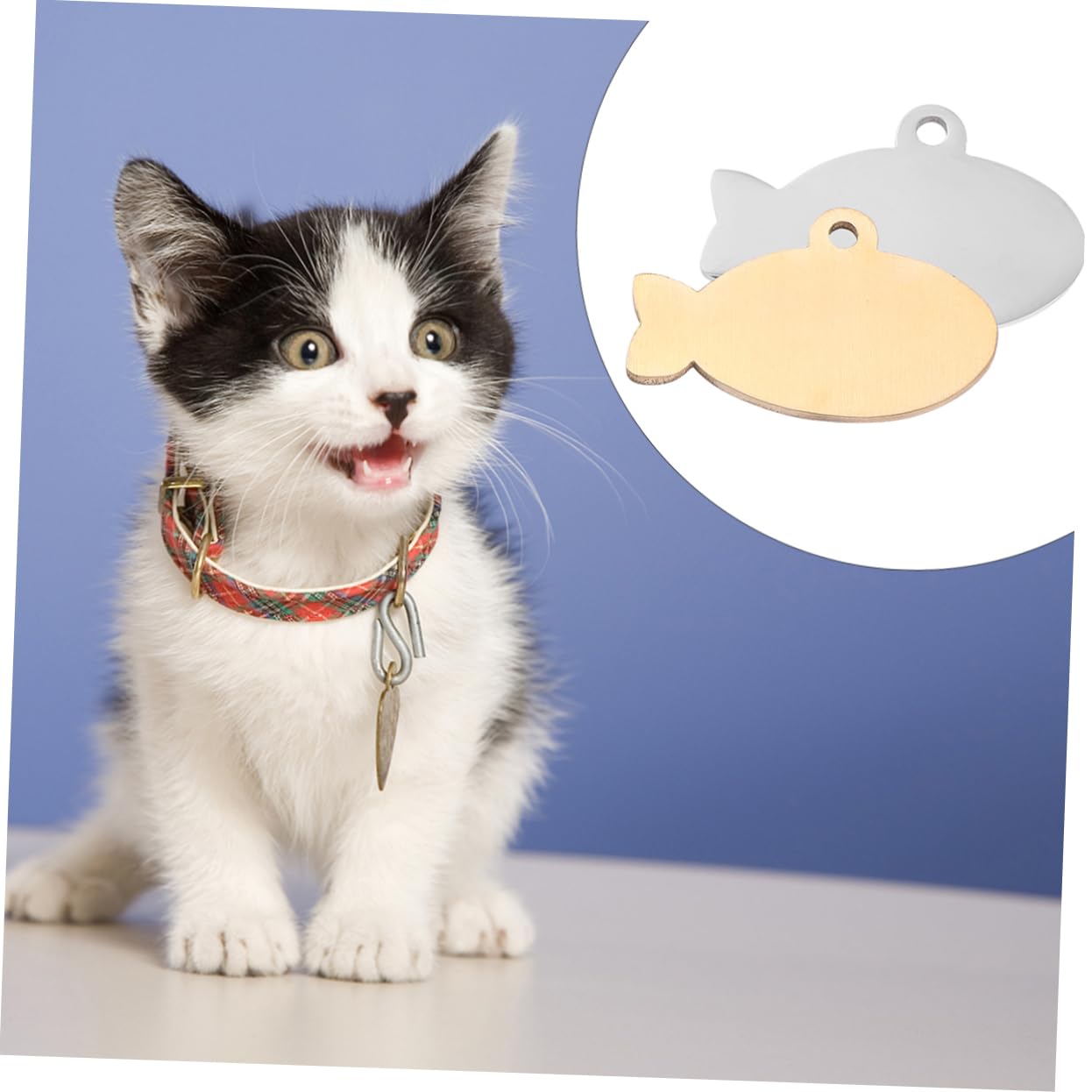 YARNOW 2pièces Médaille pour Chat Et Chien Personnalisée Breloque Forme De Poisson Accessoire pour Collier Gravure Claire Anneau De Sécurité