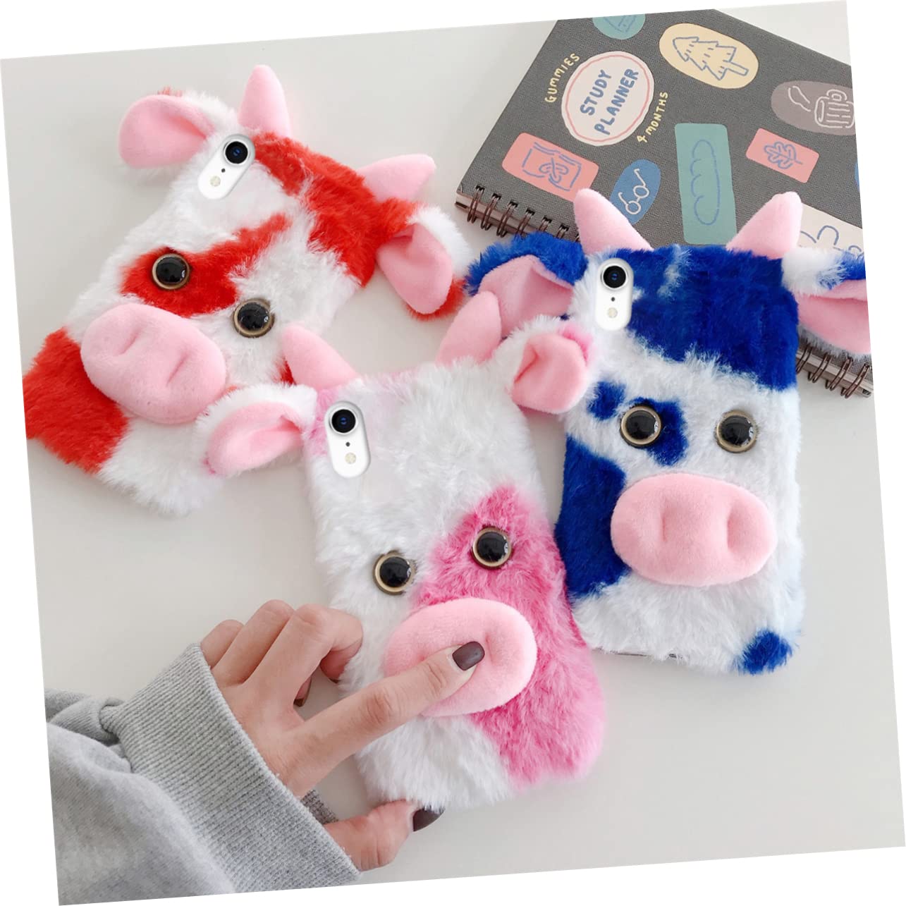 DOITOOL 3piezas Funda De Teléfono De Vaca Suave y Peluda Compatible con Diseño De Dibujos Animados Protección Duradera y Acceso Fácil Puertos