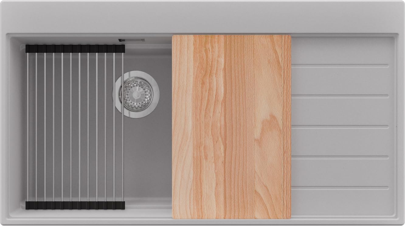Évier cuisine granit gris 90x50 idéal pour cuisiner en famille