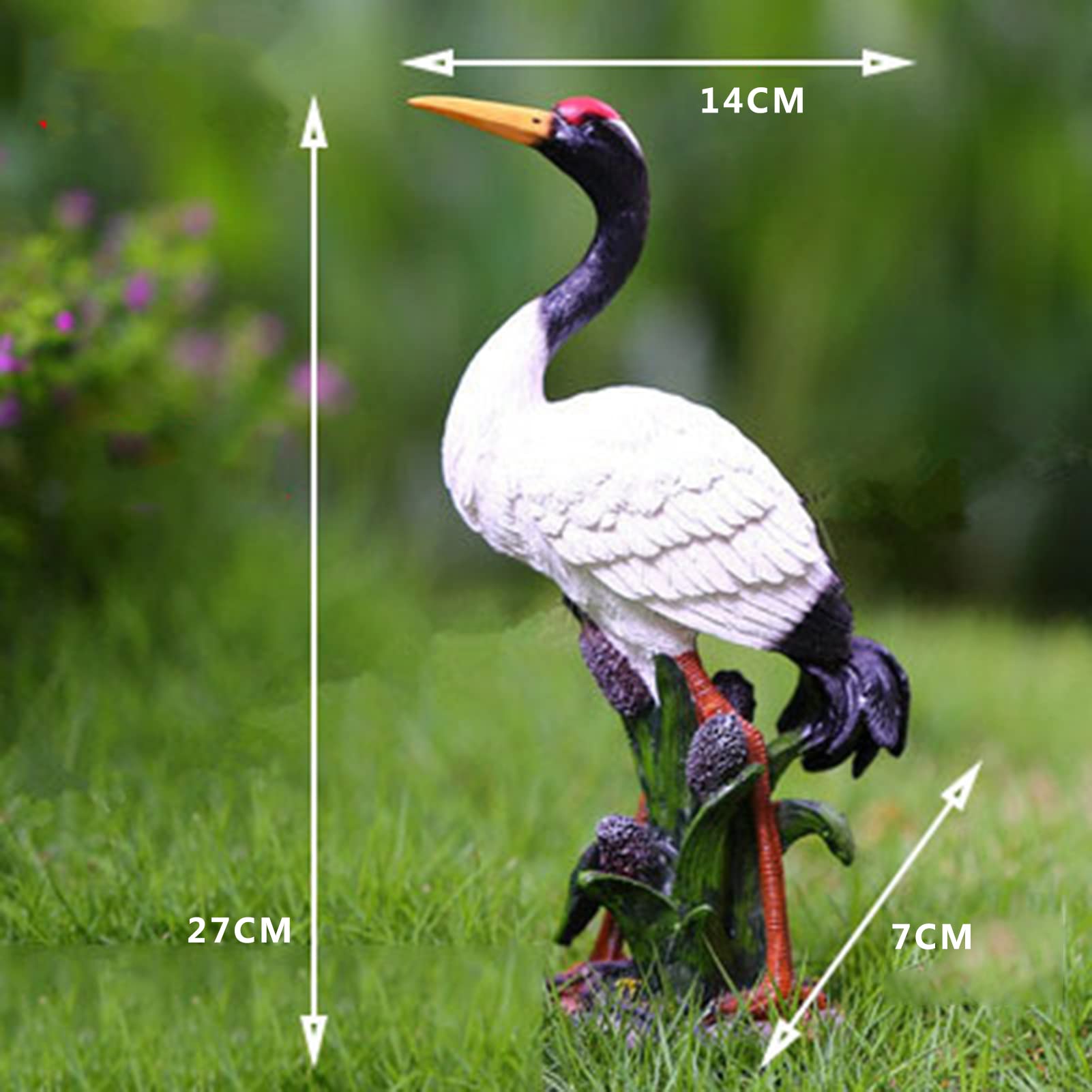 MFFIRE Garten Figur Simulierter Kranich mit Roter Krone Kunstharz Handwerk Sammler Seltene Tierfiguren Deko für Draußen Garten Miniaturen Skulpturen & Statuen,H27cm
