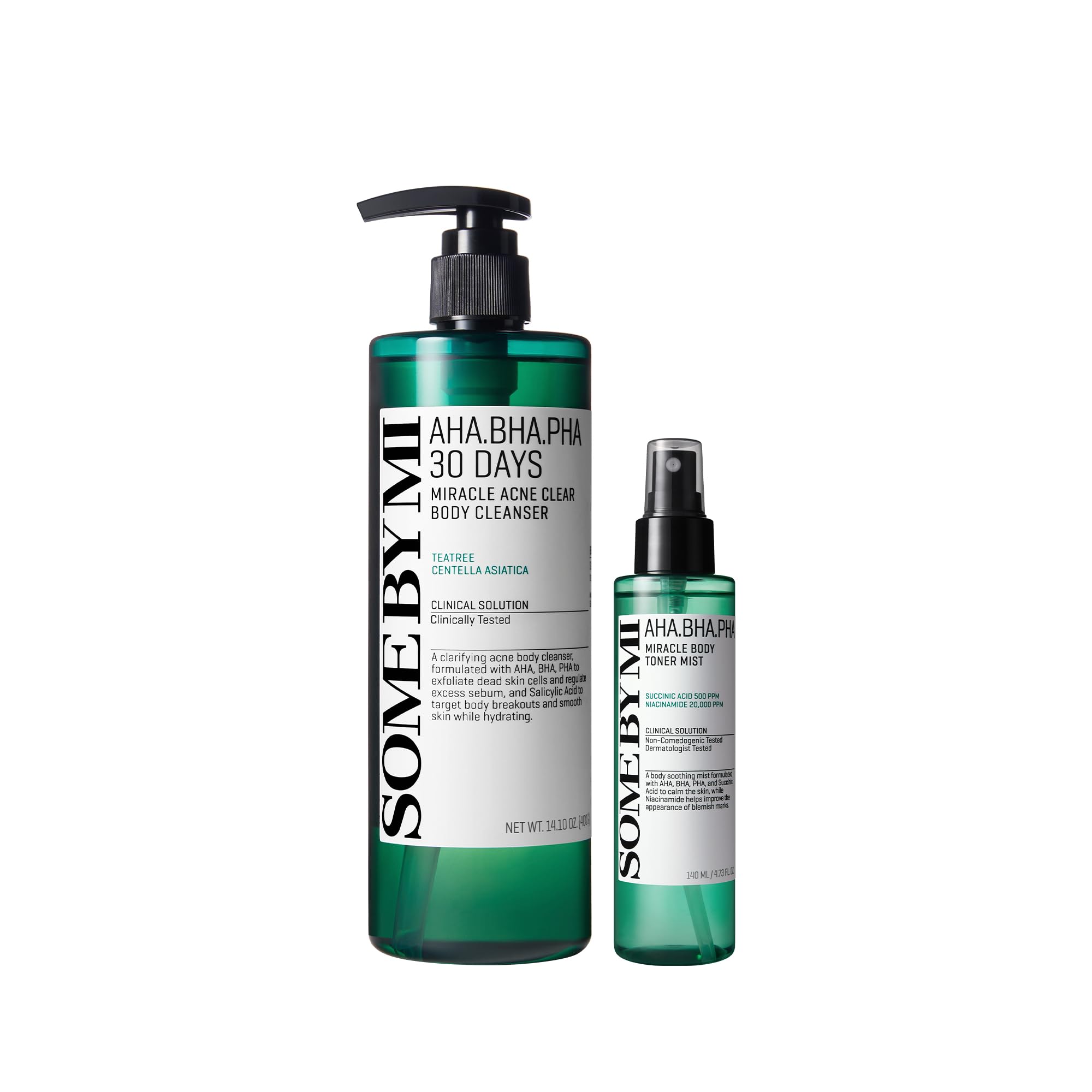 SOME BY MI AHA BHA PHA 30 Days Miracle Set Routine Anti-Acné Corporel - Gel Douche Exfoliant 400ml & Spray Toner 140ml - Duo Purifiant et Apaisant pour l'Acné du Dos et de la Poitrine