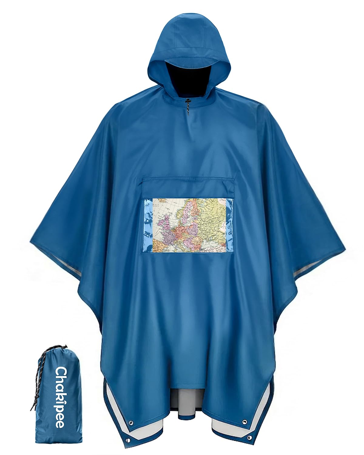 Waterproof Rain Poncho Adult Reusable Rain Cape Lightweight Blue 3XL-4XL