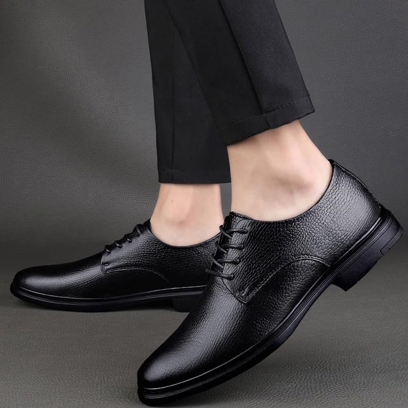 Men's Leather Brogue Oxford Shoes Classic Pointed Toe Lace-Up Business Dress Formal Wedding Derby Casual Shoes4