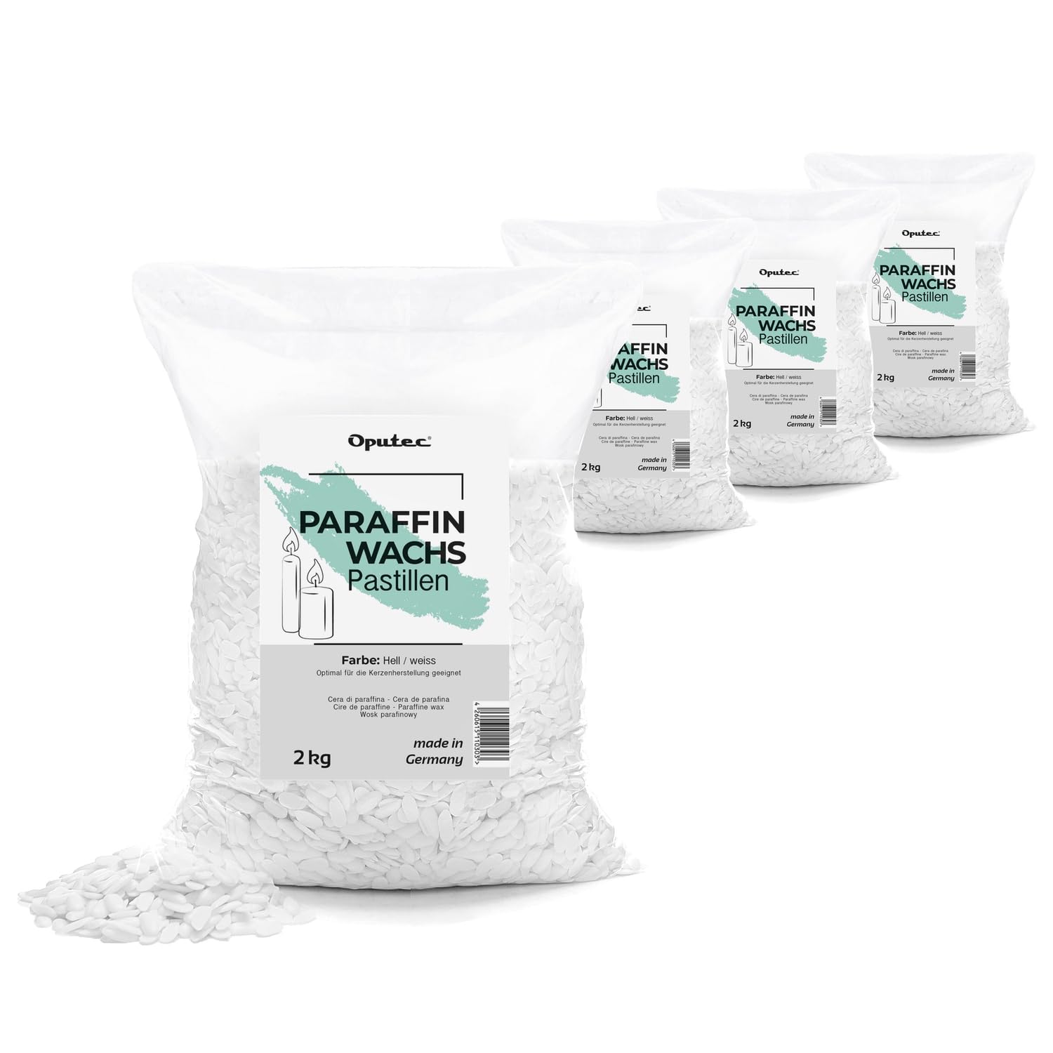 Oputec 8 kg de pastilles de cire de paraffine pour bougies : cire de bougie blanche - fabrication de bougies soi-même - cire de bougie à couler - fabrication et remplissage de vos propres bougies
