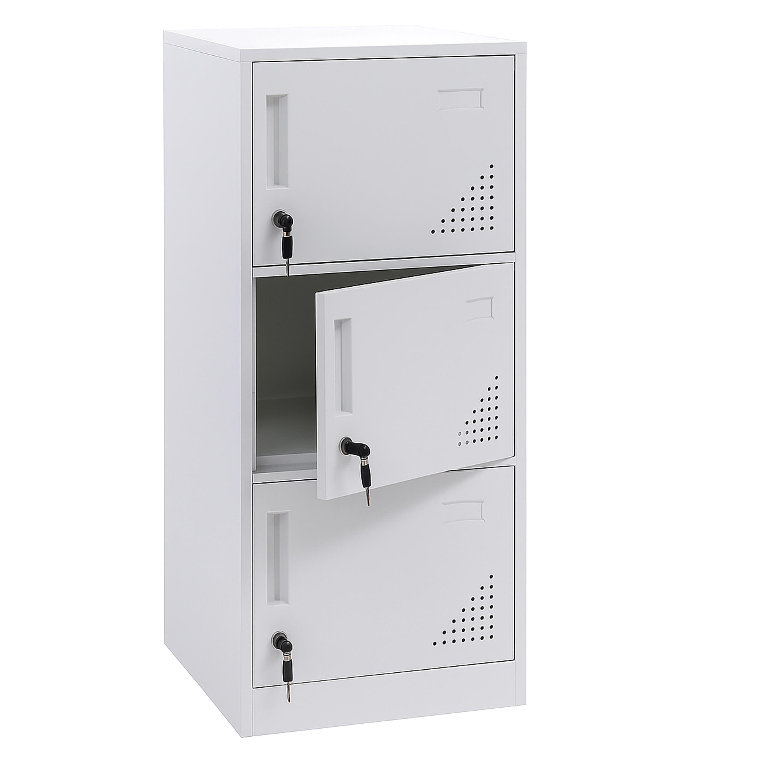 Mendler Spind HWC-P63AM, Schließfach Wertfachschrank Schließfachschrank 3 Türen, 90x38x45cm Stahl - weiß
