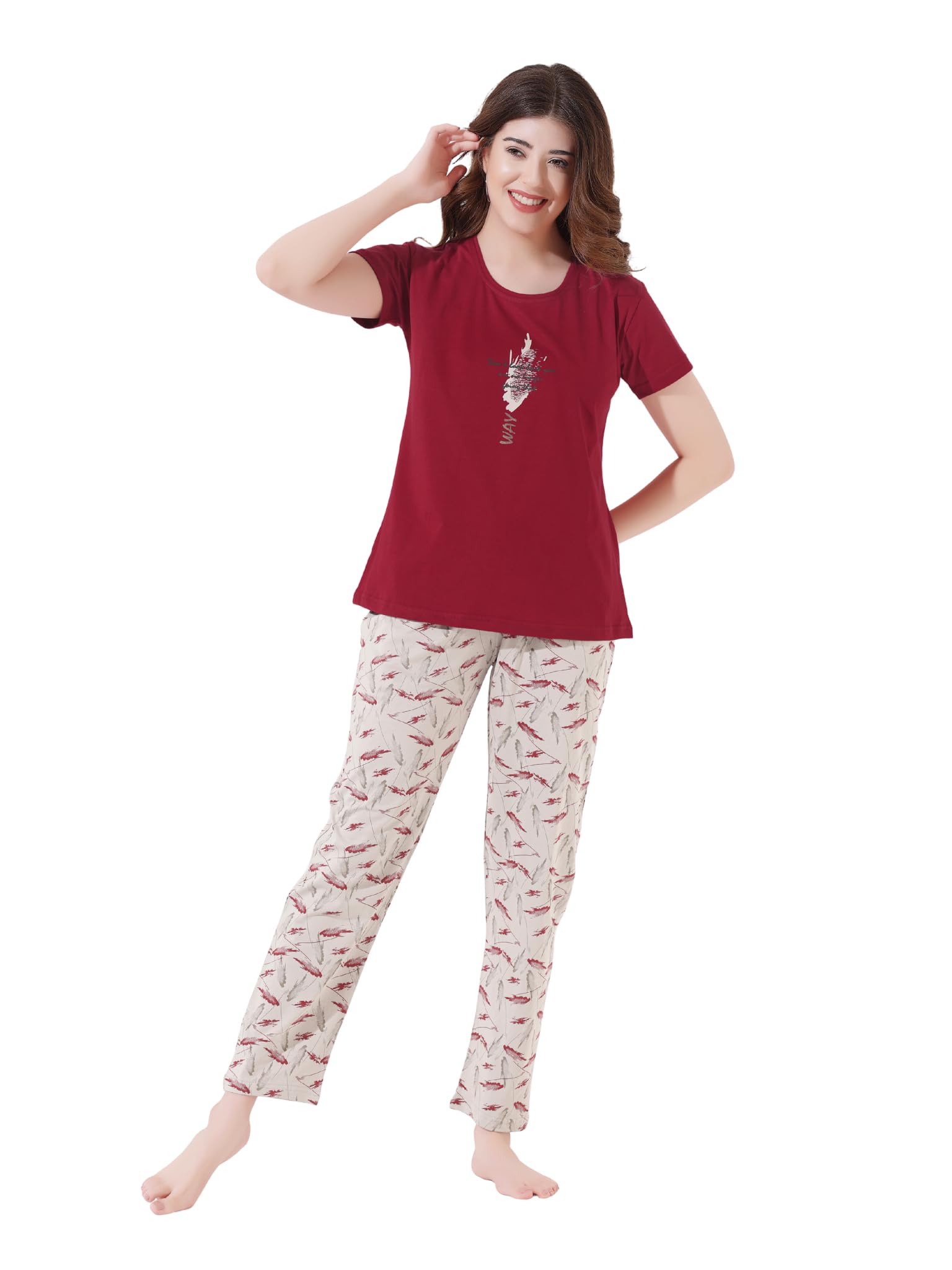 a&h Night Suit for Women| Night Dresses for Women Cotton| Night Wear Set| Soft Breathable Cotton T-Shirt & Pyjama Set| Relaxed Fit Loungewear for All-Day Ease| Stylish Printed Sleepwear|-picture-26