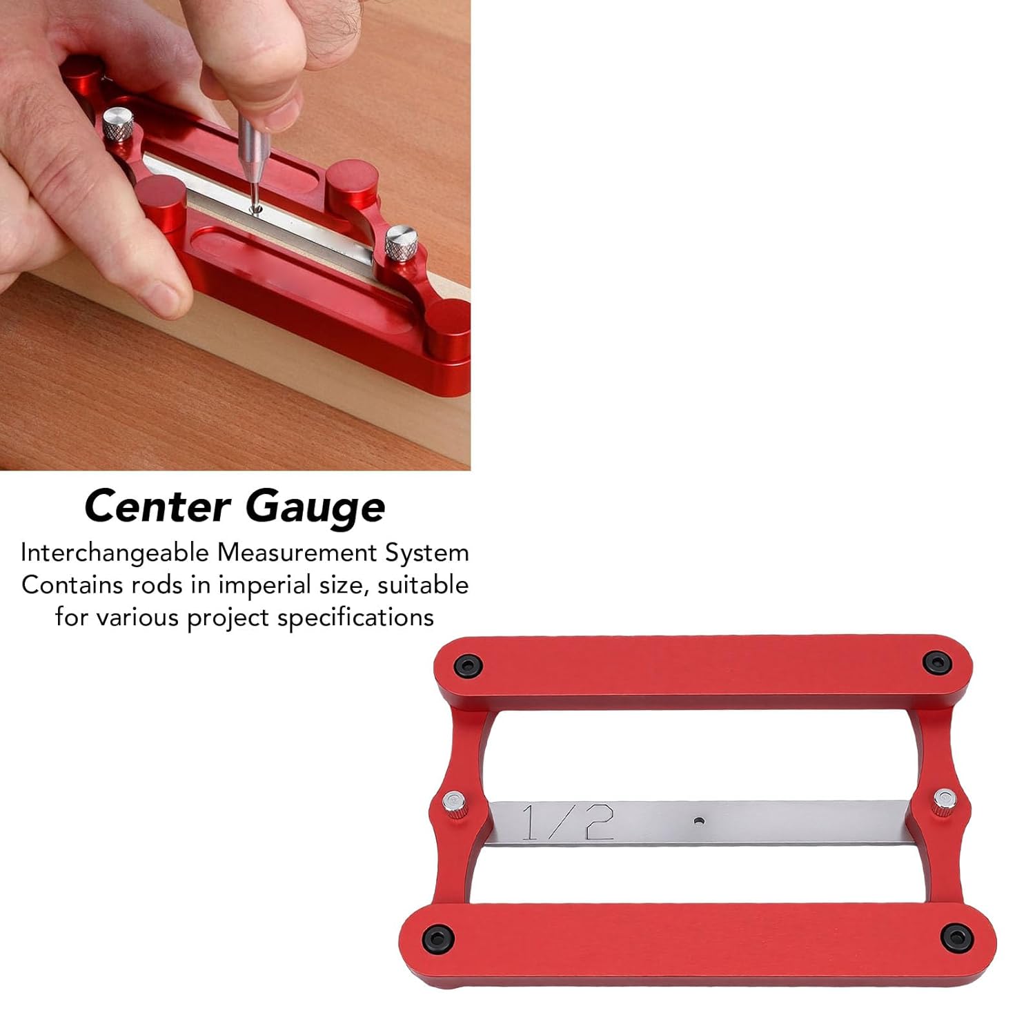 Cryfokt Center, Woodworking Marking Tool with Interchangeable Stainless Steel Rods for Precise Drilling and Parallel Line Layout, Woodworking Straight Hole Punch Locator