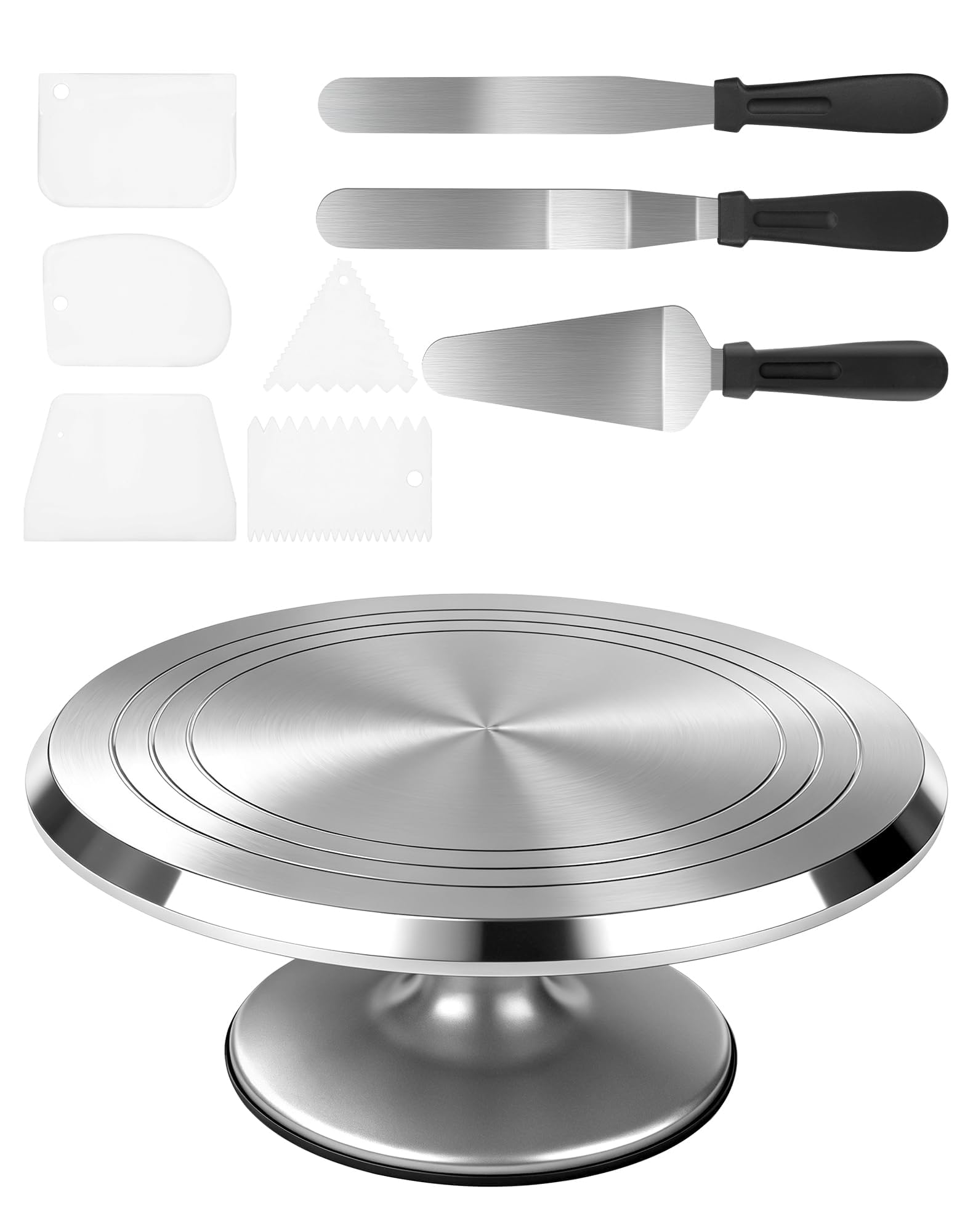 Plateau Tournant en Aluminium de 30 cm – Set Complet avec Rotation Silencieuse à 360° et Base Antidérapante pour la Décoration de Gâteaux