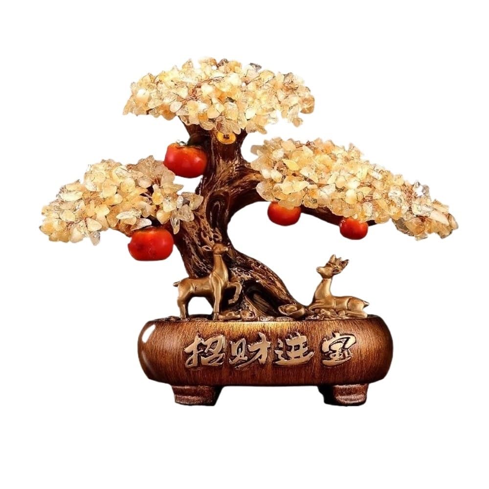 Fortune Crystal Trees Crystal Fortune Tree Ornament, Citrine Money, Living Room TV Wine Cabinet Entrance Decoration(Beige)