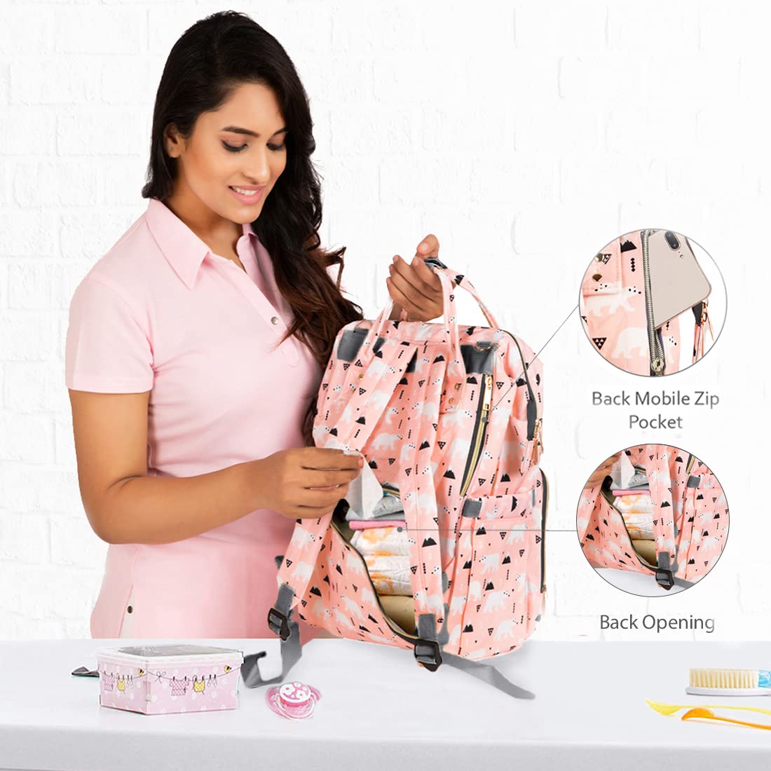 PACKNBUY Baby Diaper Bag for Mothers for Travel, Maternity Bag (Light Pink) 1