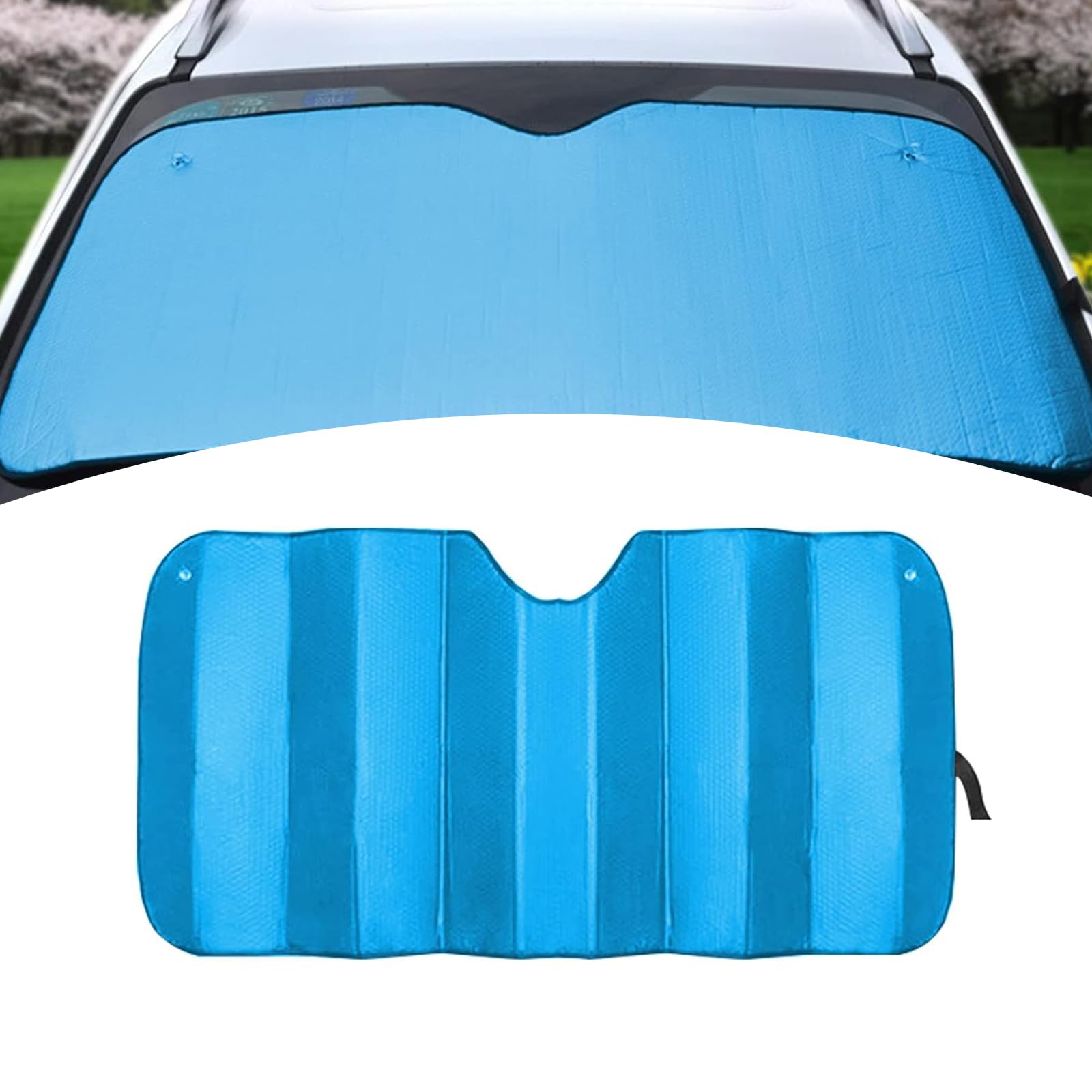 1 PC Car Front Windshield Glass Insulated Sun Visor, 57 x 27.5 Thickened Block UV and Keep Vehicle Cool Sunshade, Foldable Easy to Store Accessory, Universal for Cars Protector (Blue)