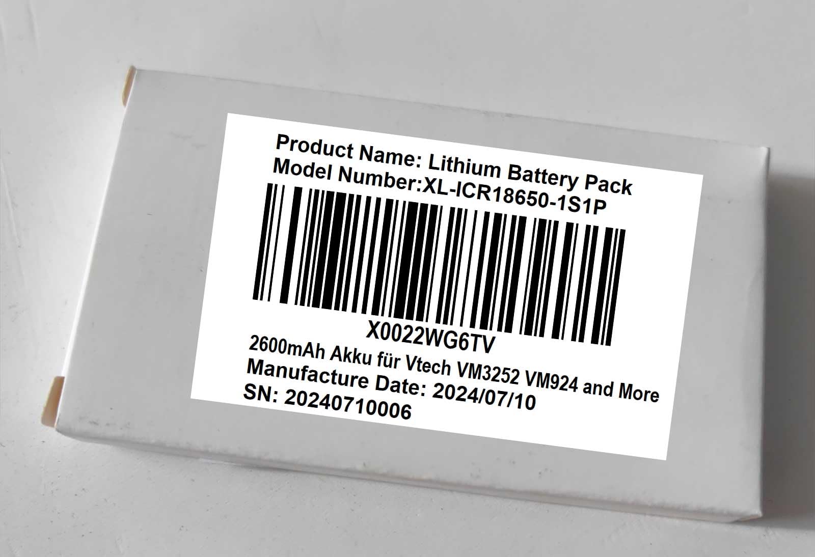 1ICR19/66 Batterie de rechange 3,7 V 2600 mAh pour Vtech VM3252, VM3254, VM3258, RM2851, VM923, VM924, VM934, RM2771 Video Babyphone Snom C300 Conférence Haut-parleur