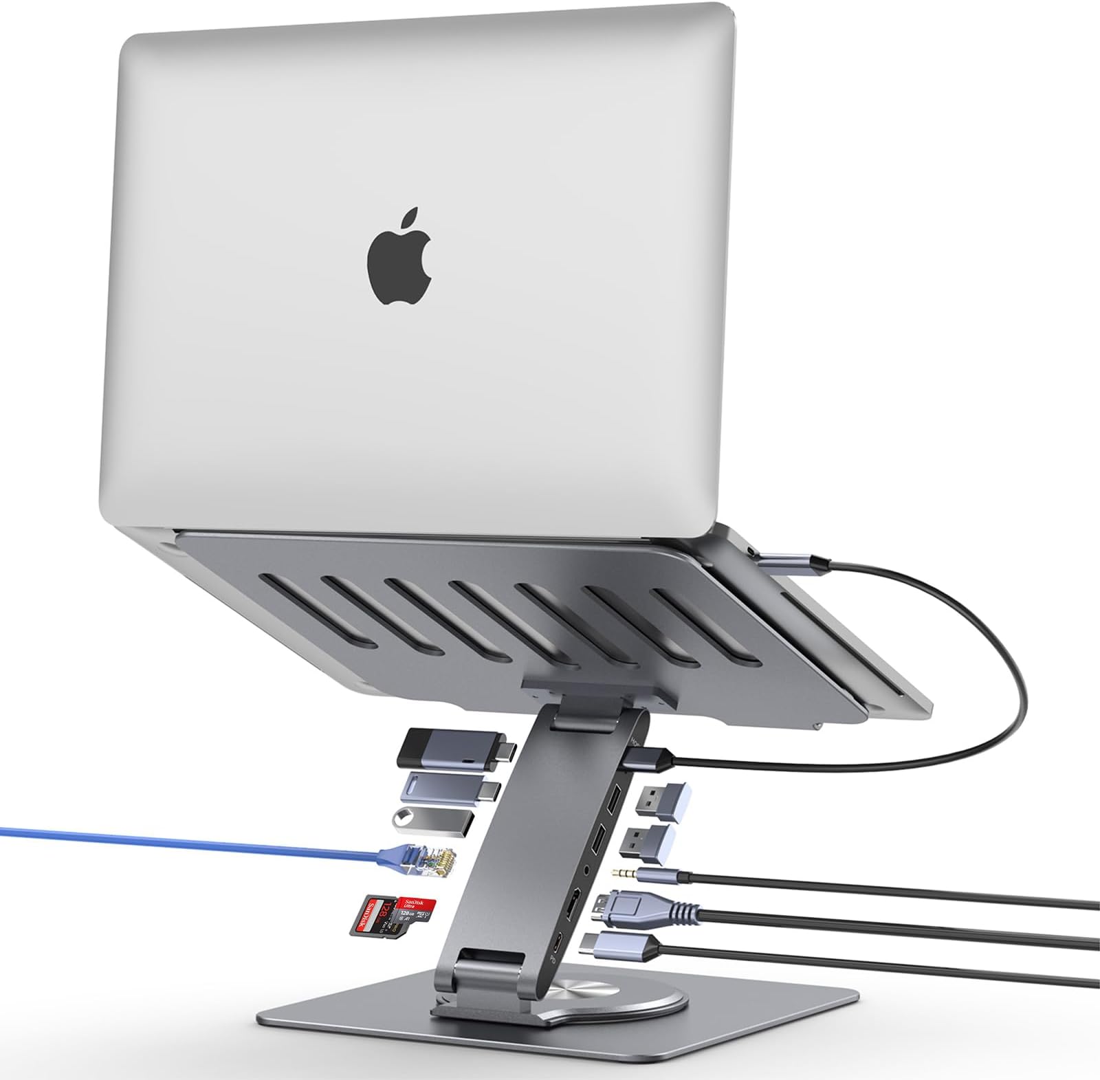 Laptop Docking Station for MacBook Pro/Air/Dell/HP/Surface HC 11-in-1 USB C Hub 360°Rotatable Laptop Stand with USB Hub 4K HDMI USB 3.0 PD100W 3.5mm Audio Jack RJ 45 TF/SD Reader Universal Laptop Dock