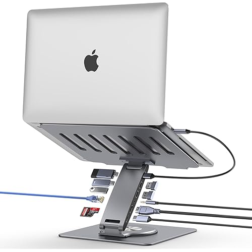Laptop Docking Station for MacBook Pro/Air/Dell/HP/Surface HC 11-in-1 USB C Hub 360°Rotatable Laptop Stand with USB Hub 4K HDMI USB 3.0 PD100W 3.5mm Audio Jack RJ 45 TF/SD Reader Universal Laptop Dock